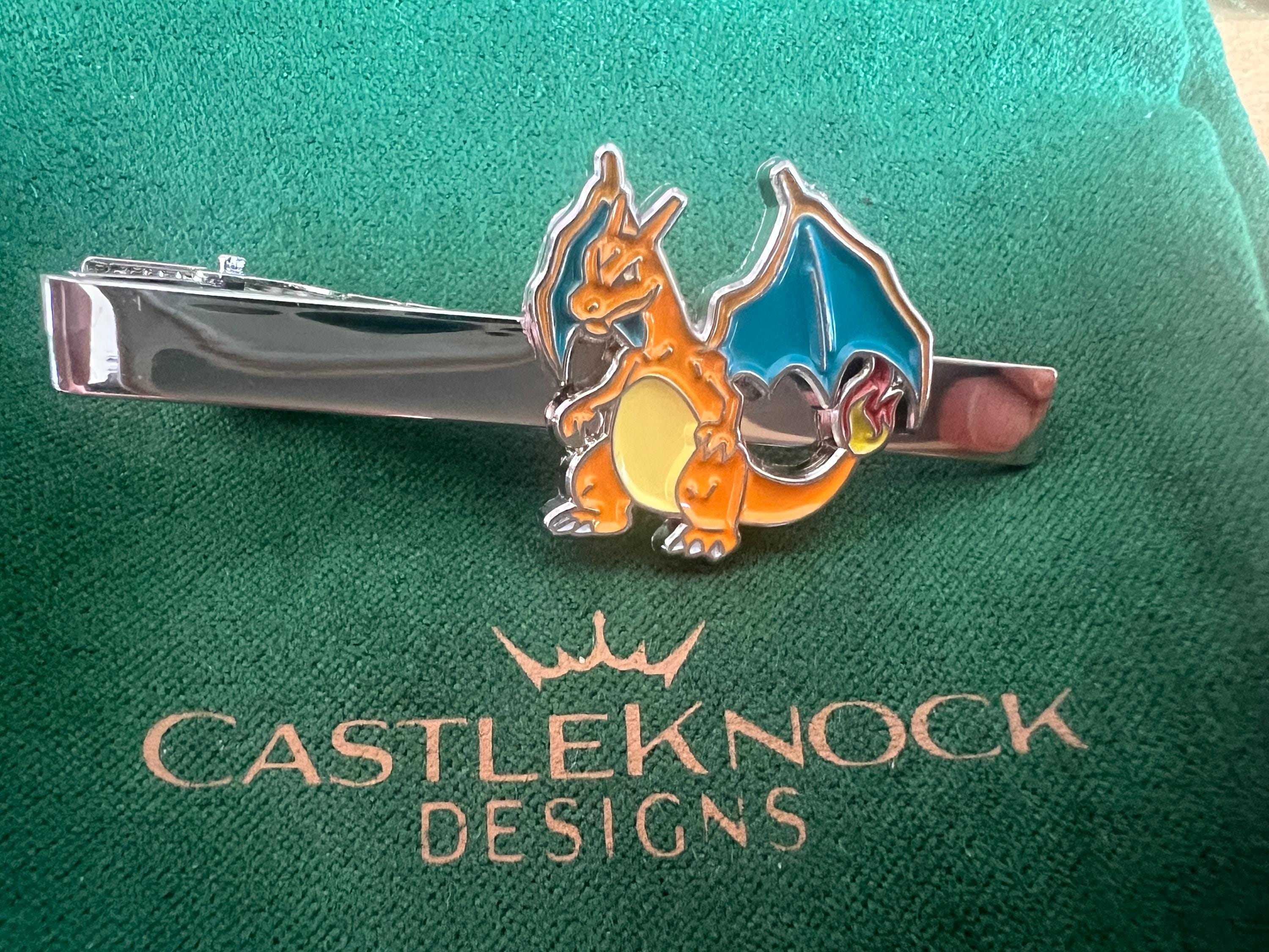 Charizard Tieclip fiery dragon inspired accessories perfect gift for Pokemon fans trainers weddings and special occasions unique design
