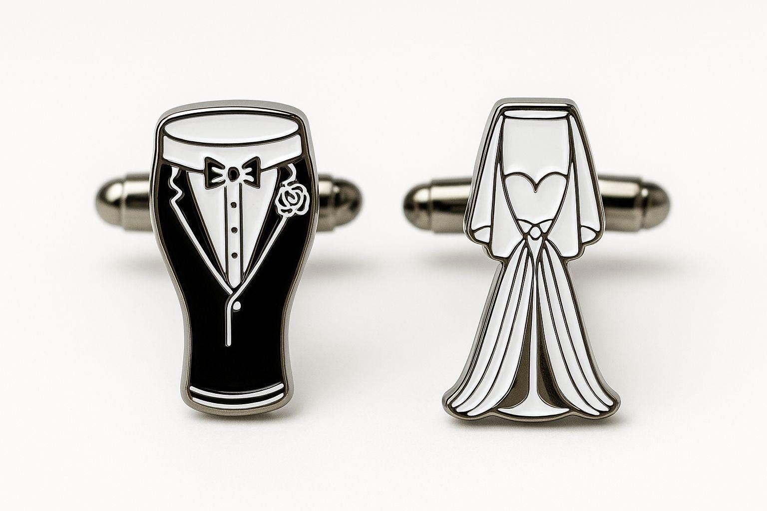 Bride and Groom Cufflinks – Stout Beer Tuxedo and Bridal Dress Champagne Flute – Funny Wedding Gift for Groomsmen or Bachelor Party