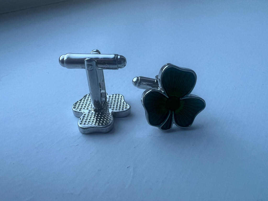 Shamrock Cufflinks Silver Irish Gift for Men Lucky Clover Accessories St. Patrick's Day Jewelry Perfect for Weddings or Formal Events