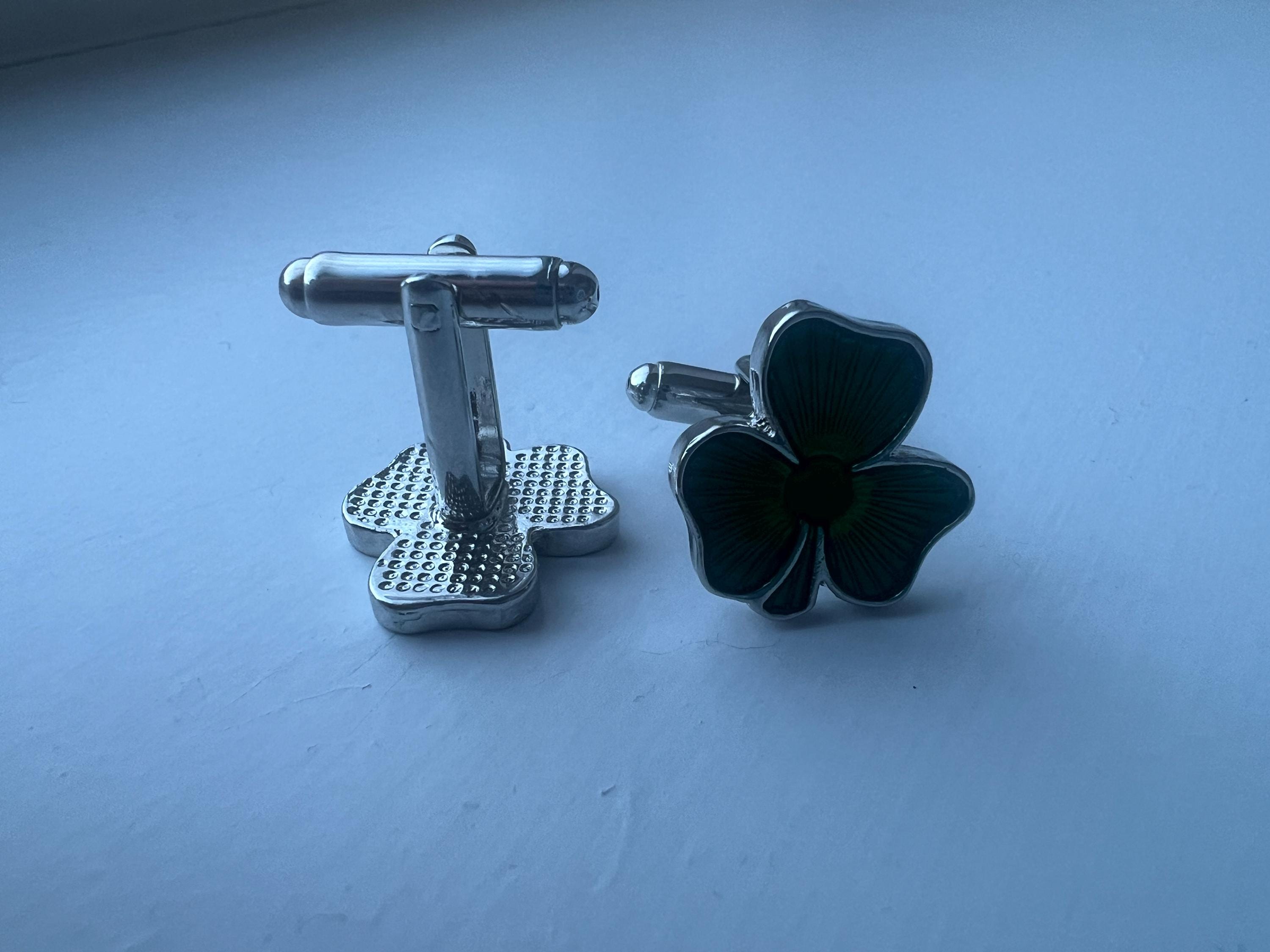 Shamrock Cufflinks Silver Irish Gift for Men Lucky Clover Accessories St. Patrick's Day Jewelry Perfect for Weddings or Formal Events