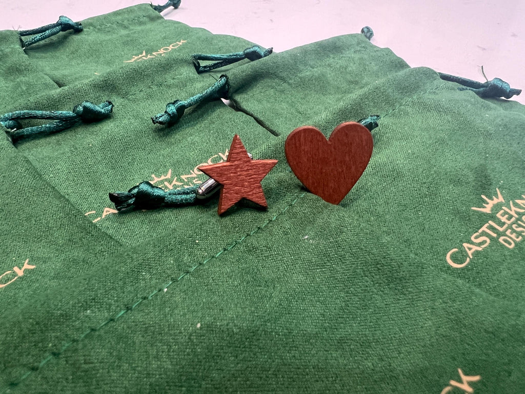 Wooden Heart and Star Cufflinks Handmade Rustic Mens Accessory Unique Gift for Him Groomsmen Wedding Anniversary Valentines Day Fathers Day