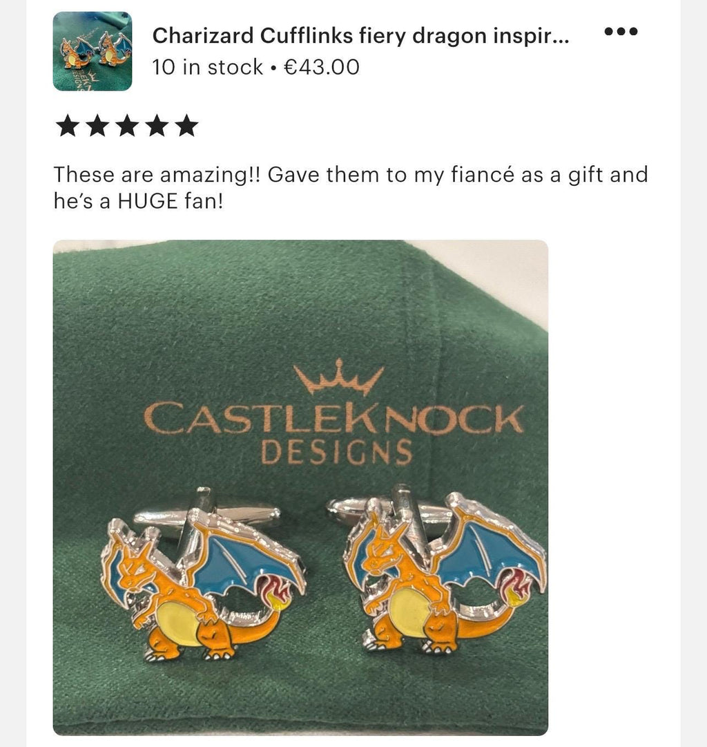 Charizard Cufflinks fiery dragon inspired accessories perfect gift for Pokemon fans trainers weddings and special occasions unique design
