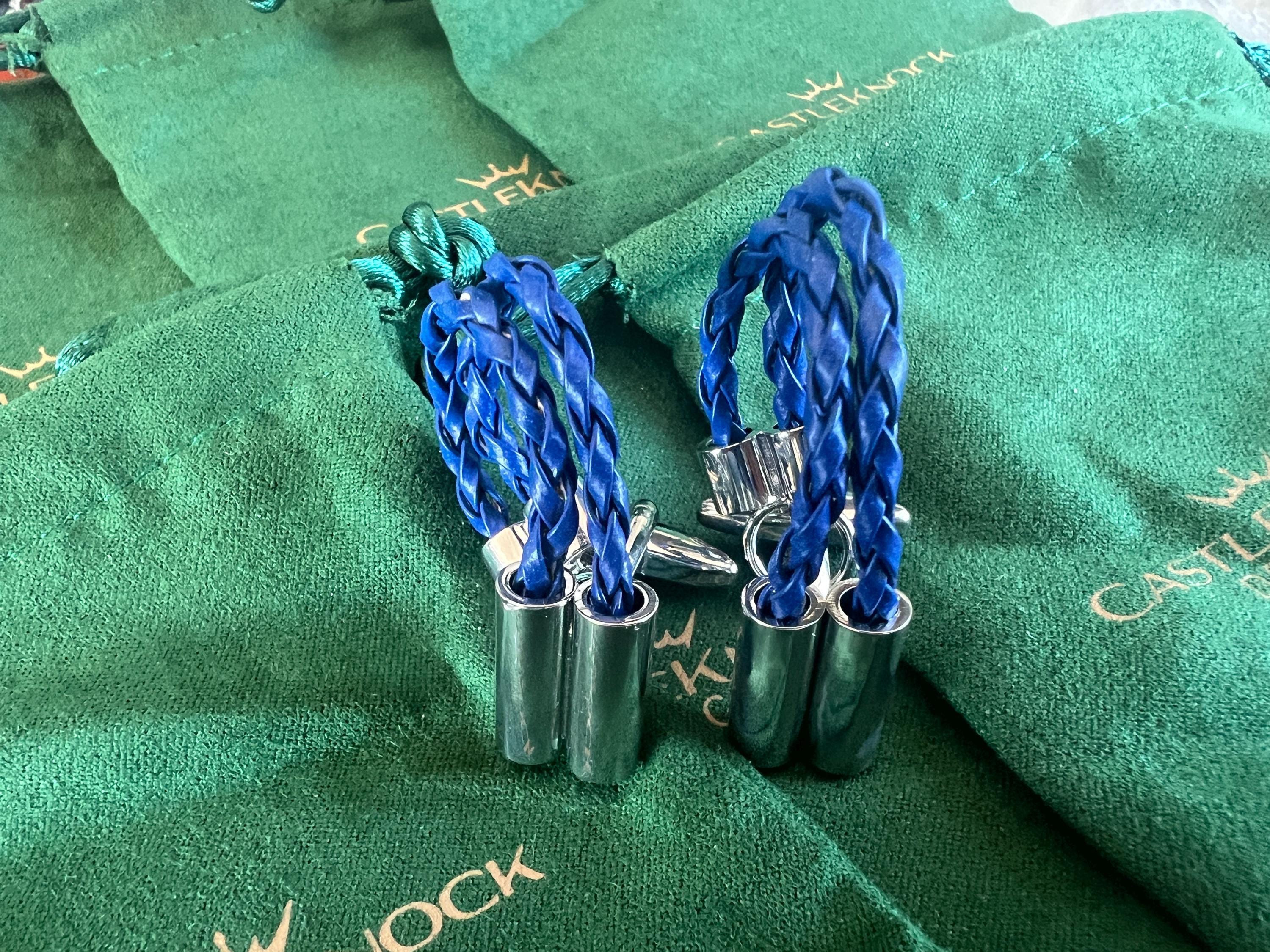 Braided Blue Leather Cufflinks for Men Groom Cuff Links Set, Groomsmen Gifts for Him, Best Man Present, Father of the Bride Accessory Gift