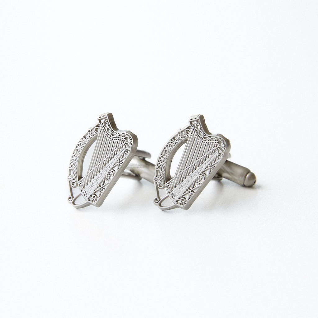 Irish Harp Silver Plated Cufflinks Tie Clip and Suit Pin elegant accessories perfect for weddings formal events and thoughtful Irish gifts