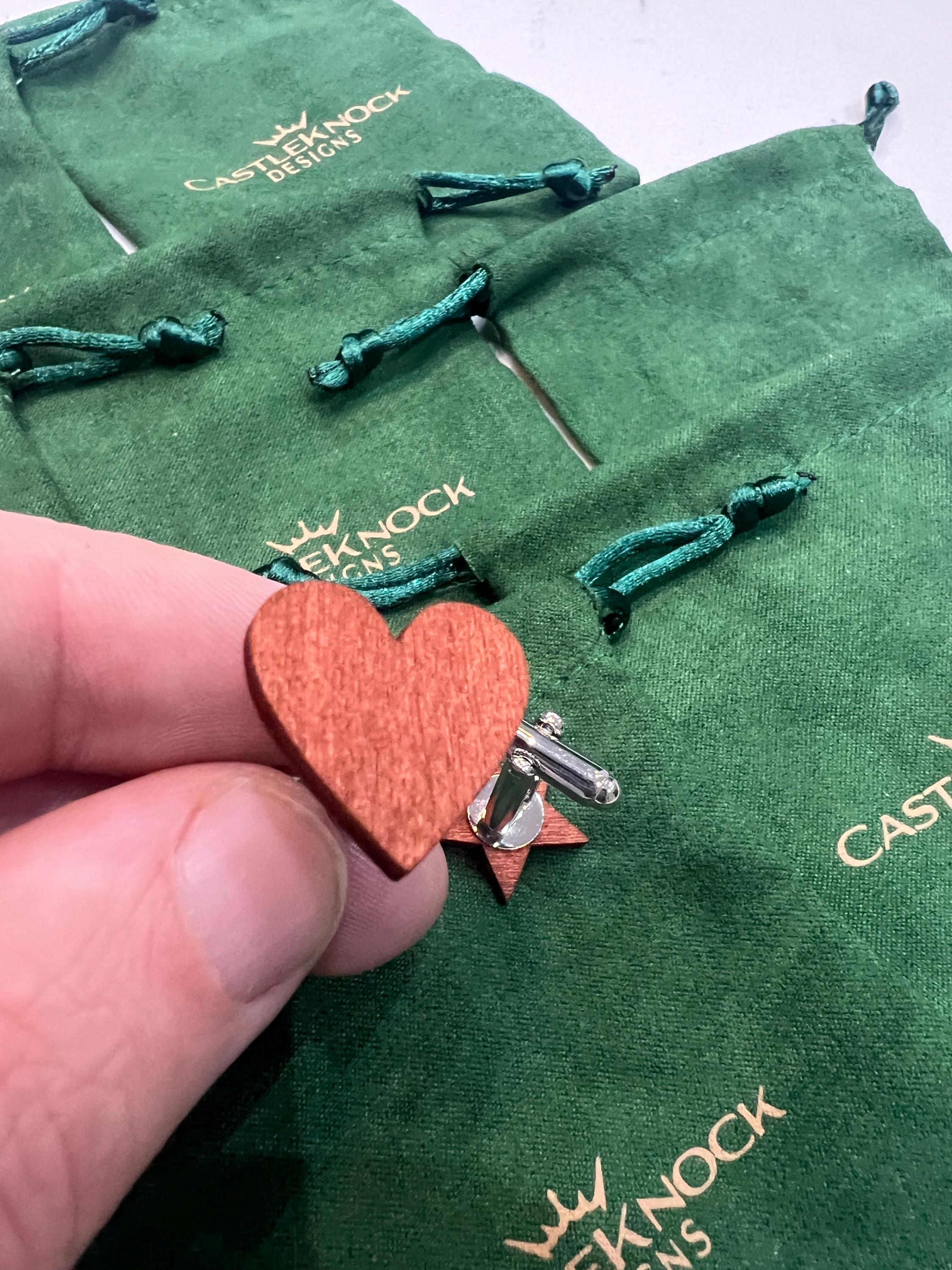 Wooden Heart and Star Cufflinks Handmade Rustic Mens Accessory Unique Gift for Him Groomsmen Wedding Anniversary Valentines Day Fathers Day