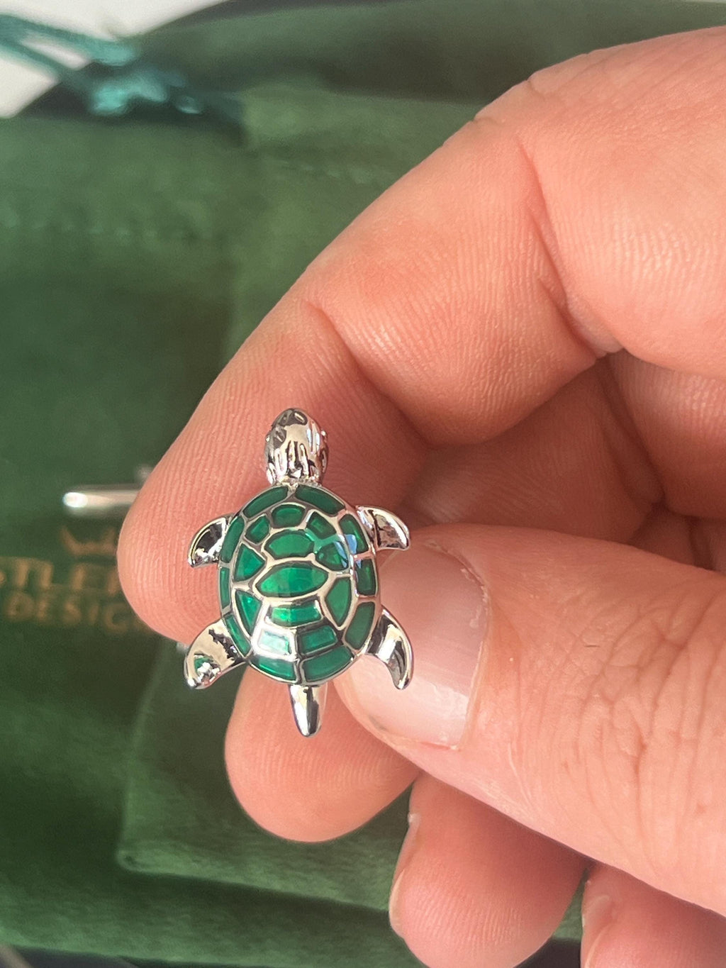 Green and Silver Enamel Turtle Cufflinks Marine Inspired Men's Jewelry Unique Gift for Him Turtle Lover Accessories Sea Creature Cufflinks