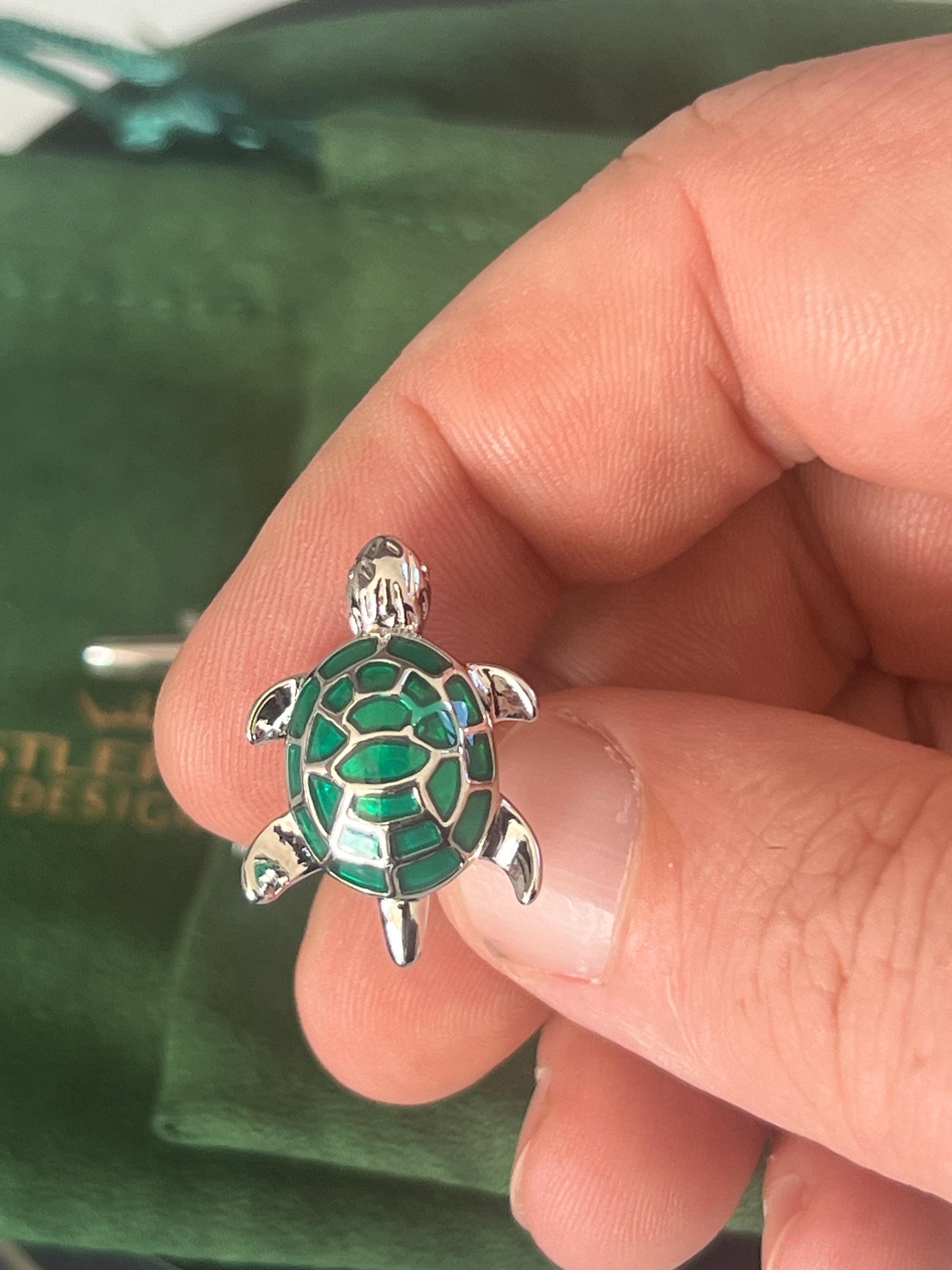 Green and Silver Enamel Turtle Cufflinks Marine Inspired Men's Jewelry Unique Gift for Him Turtle Lover Accessories Sea Creature Cufflinks