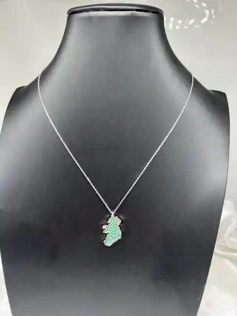 Ireland Map Necklace Sterling Silver Celtic Charm with Emerald Gemstones Irish Heritage Jewelry Emerald Handmade Gift for Her Unique Design