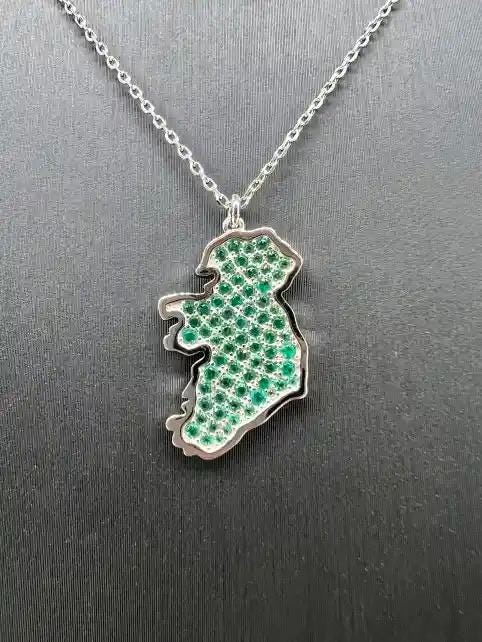 Ireland Map Necklace Sterling Silver Celtic Charm with Emerald Gemstones Irish Heritage Jewelry Emerald Handmade Gift for Her Unique Design