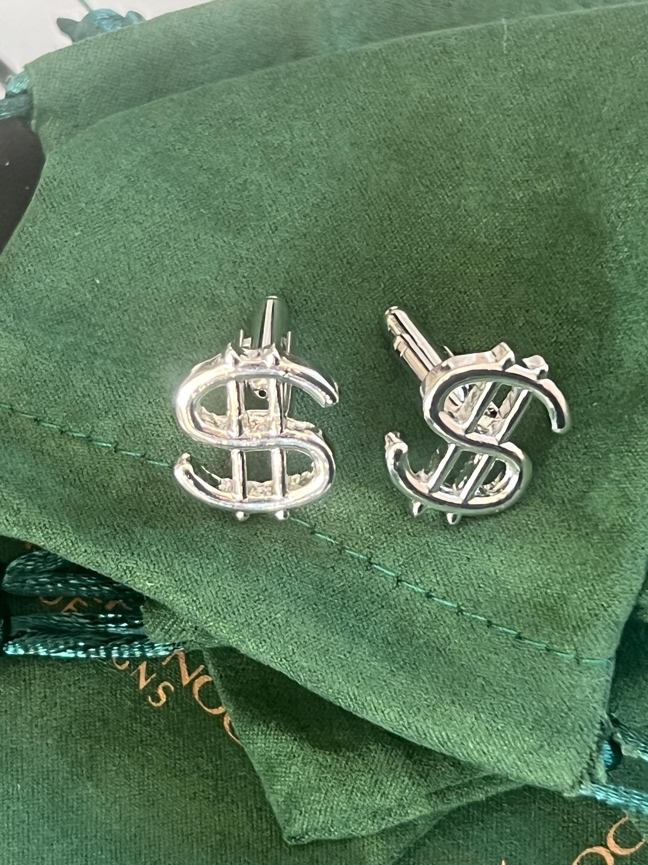 Luxury Dollar Sign Cufflinks for Men Premium Silver-Tone Accessories Perfect for Business Finance Professionals or Special Occasions