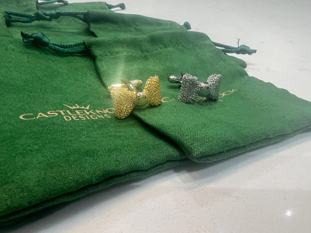 Gold Bow Tie Cufflinks elegant and timeless accessories for formal wear the perfect gift for grooms weddings black-tie events and occasions.