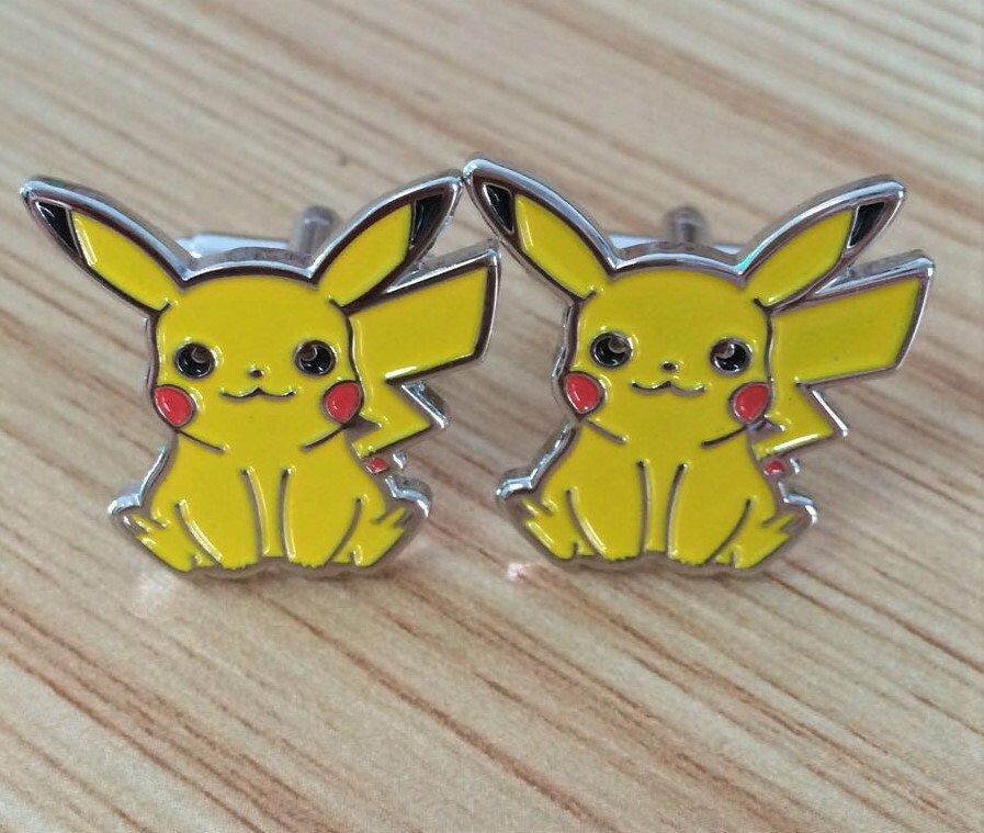 Pokemon Pikachu Cufflinks Handcrafted Geeky Accessories Unique Gift for Gamers Fun Wedding Jewelry Perfect for Pokemon Fans and Collectors