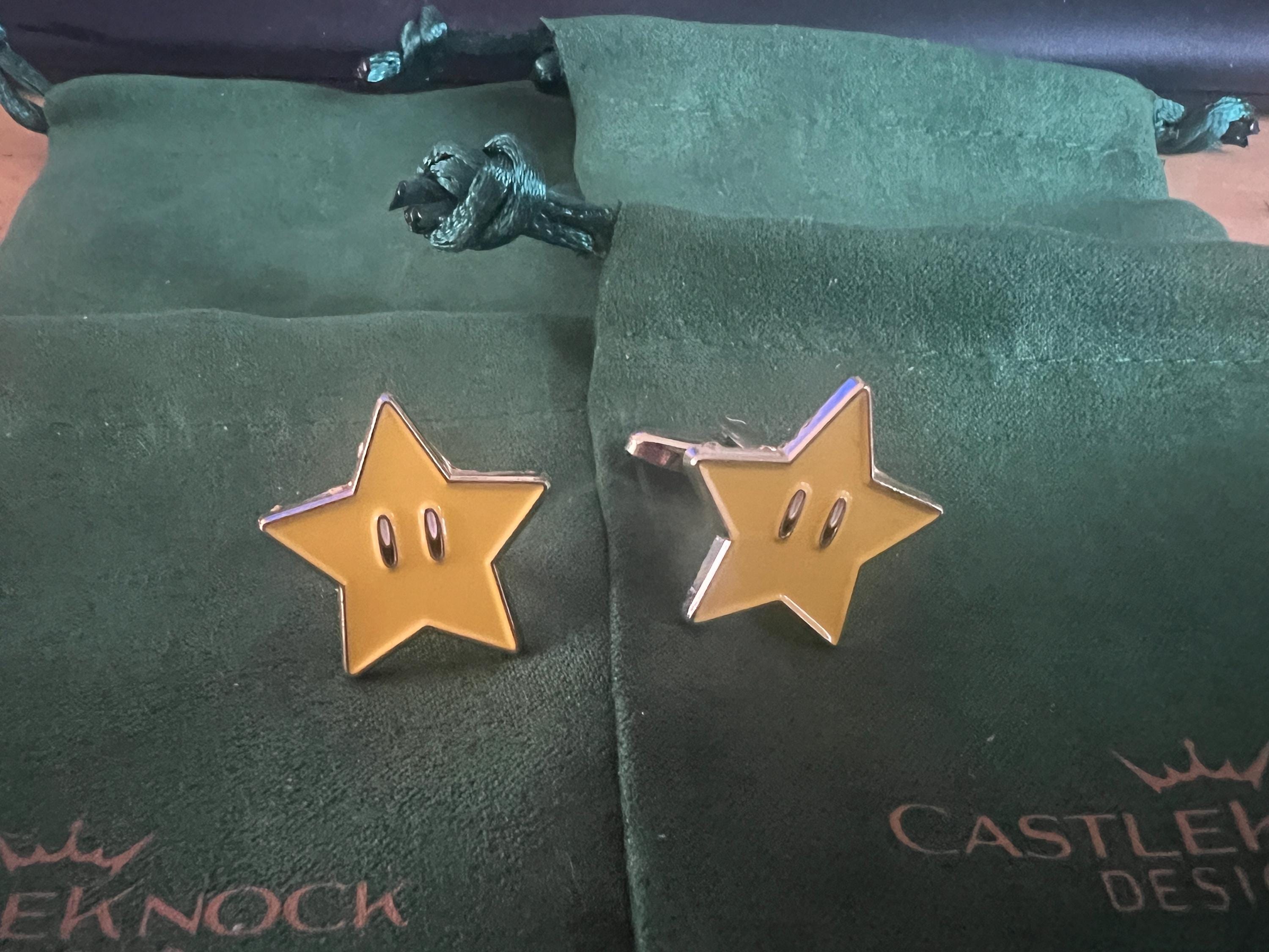 Super Star Cufflinks Retro Gaming Accessories Handcrafted Unique Gift for Gamers Geeky Wedding Jewelry Perfect for Mario Fans and Collectors