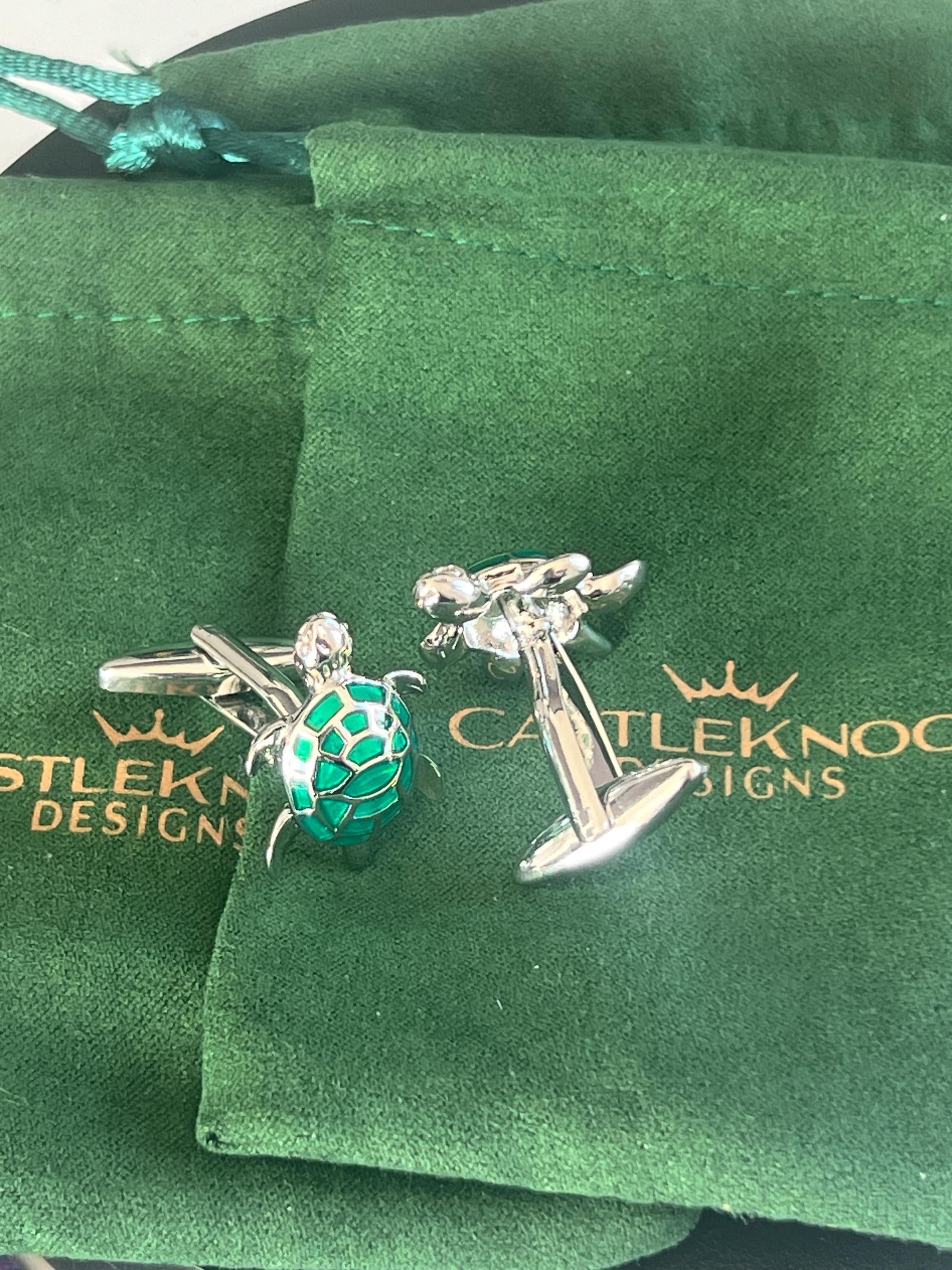 Green and Silver Enamel Turtle Cufflinks Marine Inspired Men's Jewelry Unique Gift for Him Turtle Lover Accessories Sea Creature Cufflinks