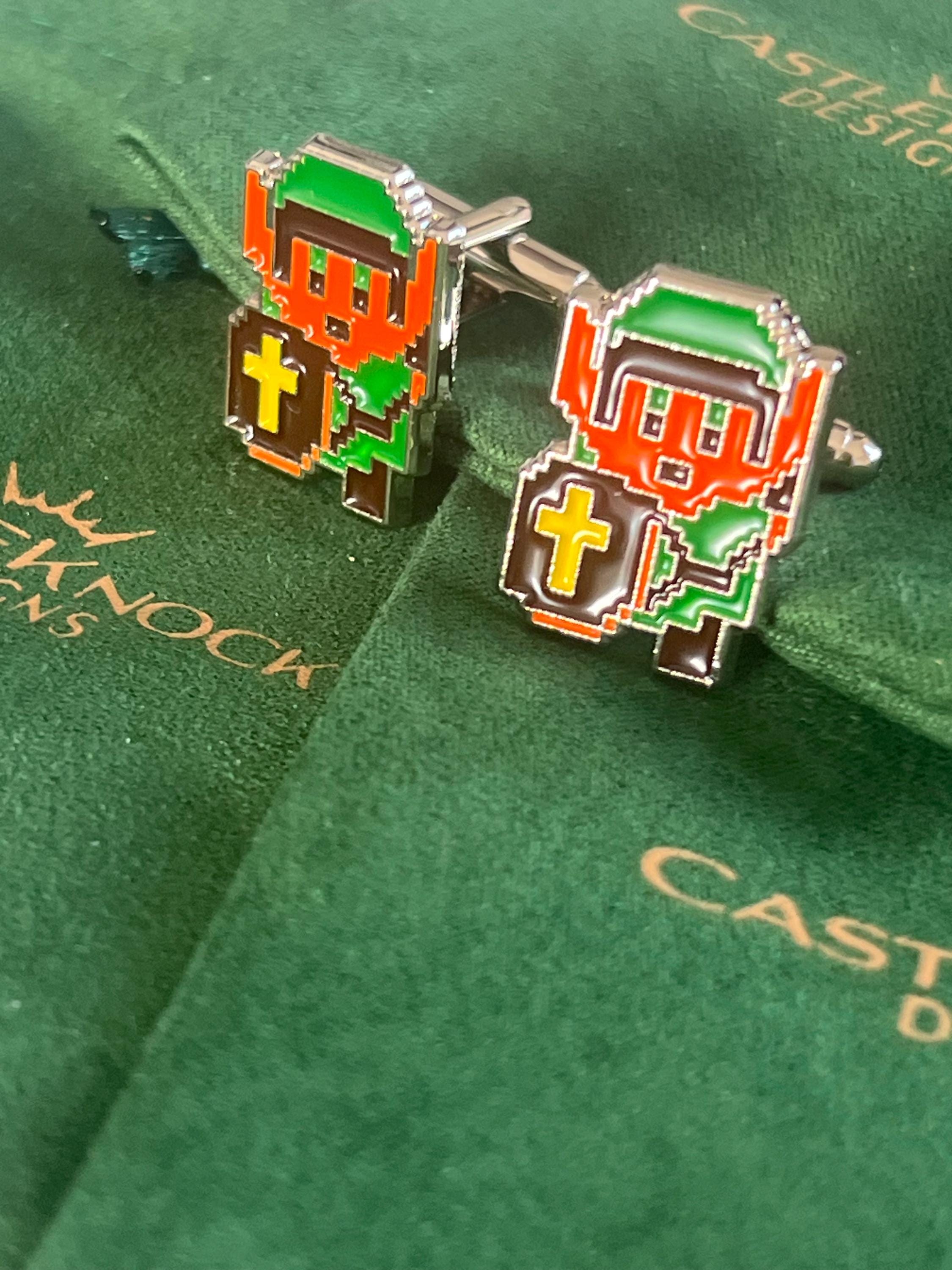 Legend of Zelda 8-Bit Cufflinks Retro Gaming Accessory Video Game Fan Jewelry Zelda-Inspired Design Unique Men's Cufflinks Gift for Gamers