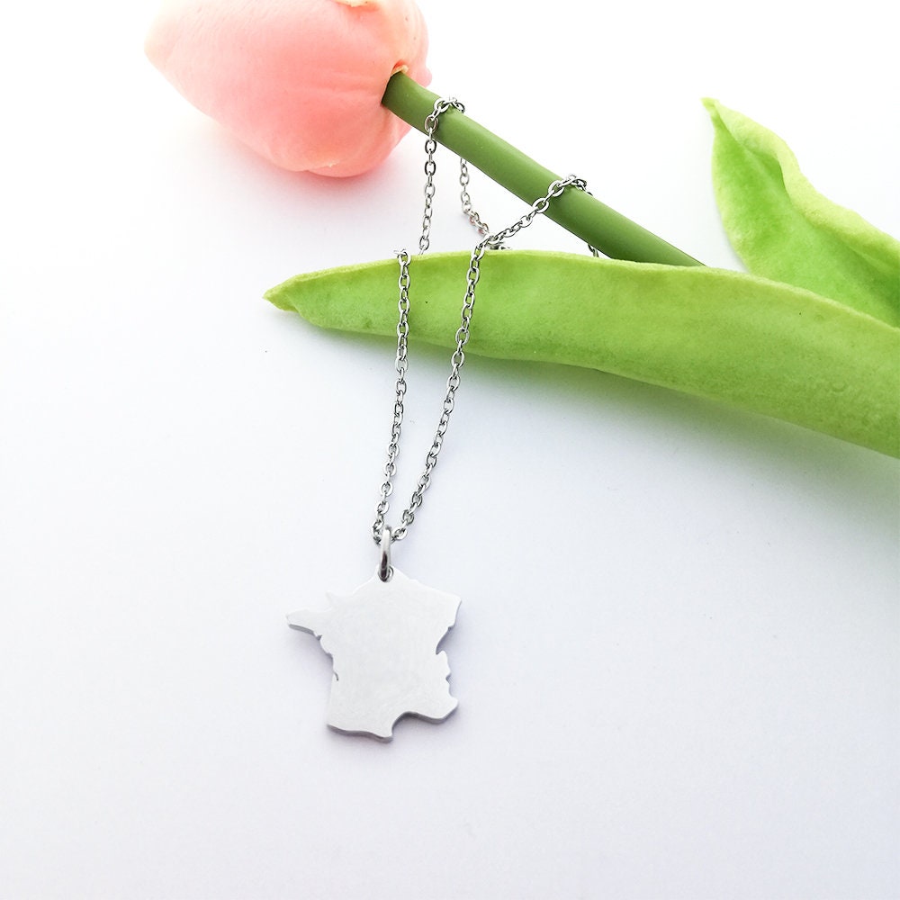 France Map Silver Necklace, French Gift, France, Unique French Gift, French Gift for Her, French Gift for Him, French Valentines Gift