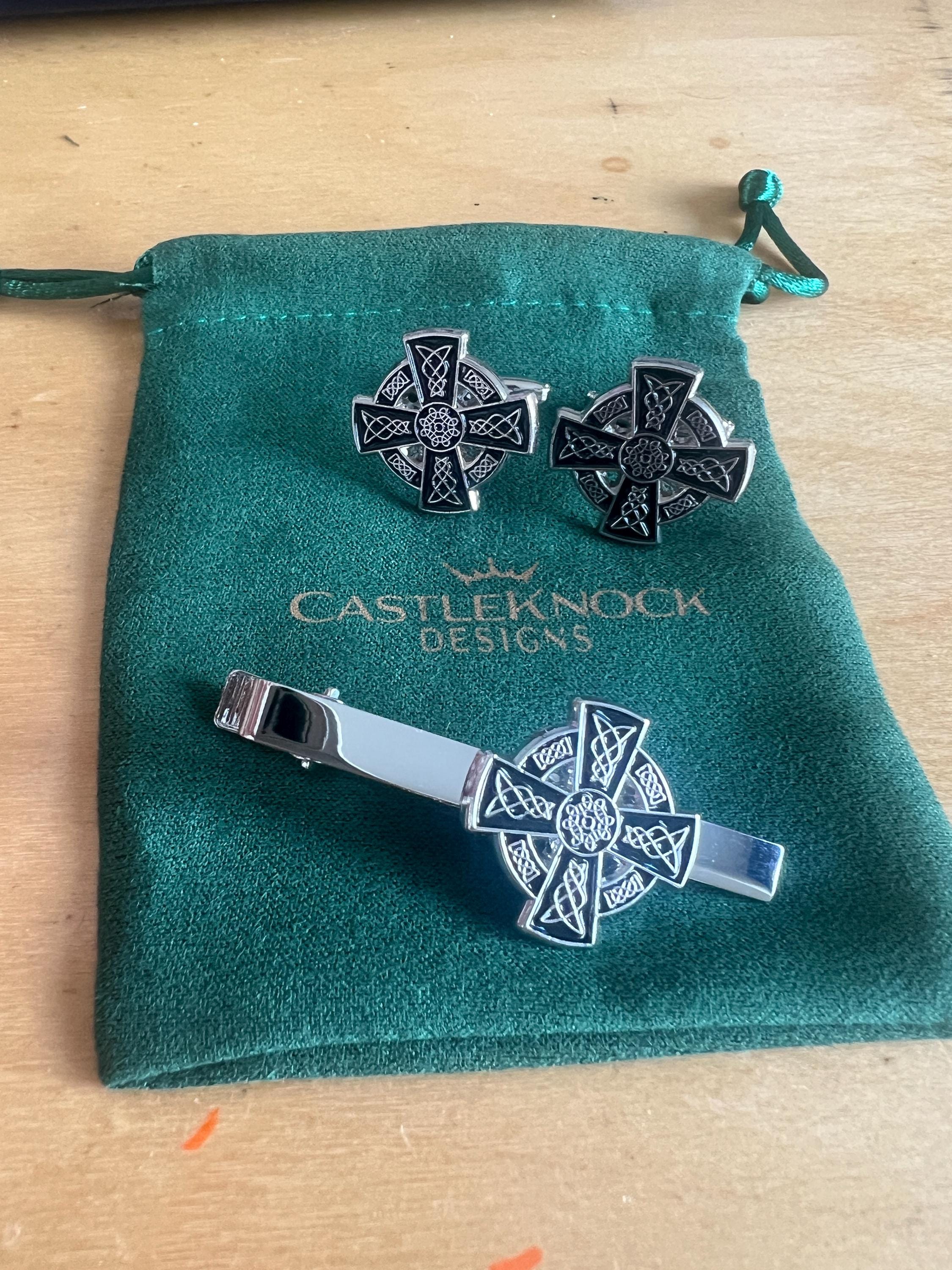 Celtic Cross Cufflinks Suit Pin Tieclip Set Irish Jewelry for Men Perfect Celtic Wedding Accessory Irish Gift Elegant Design for Groomsmen