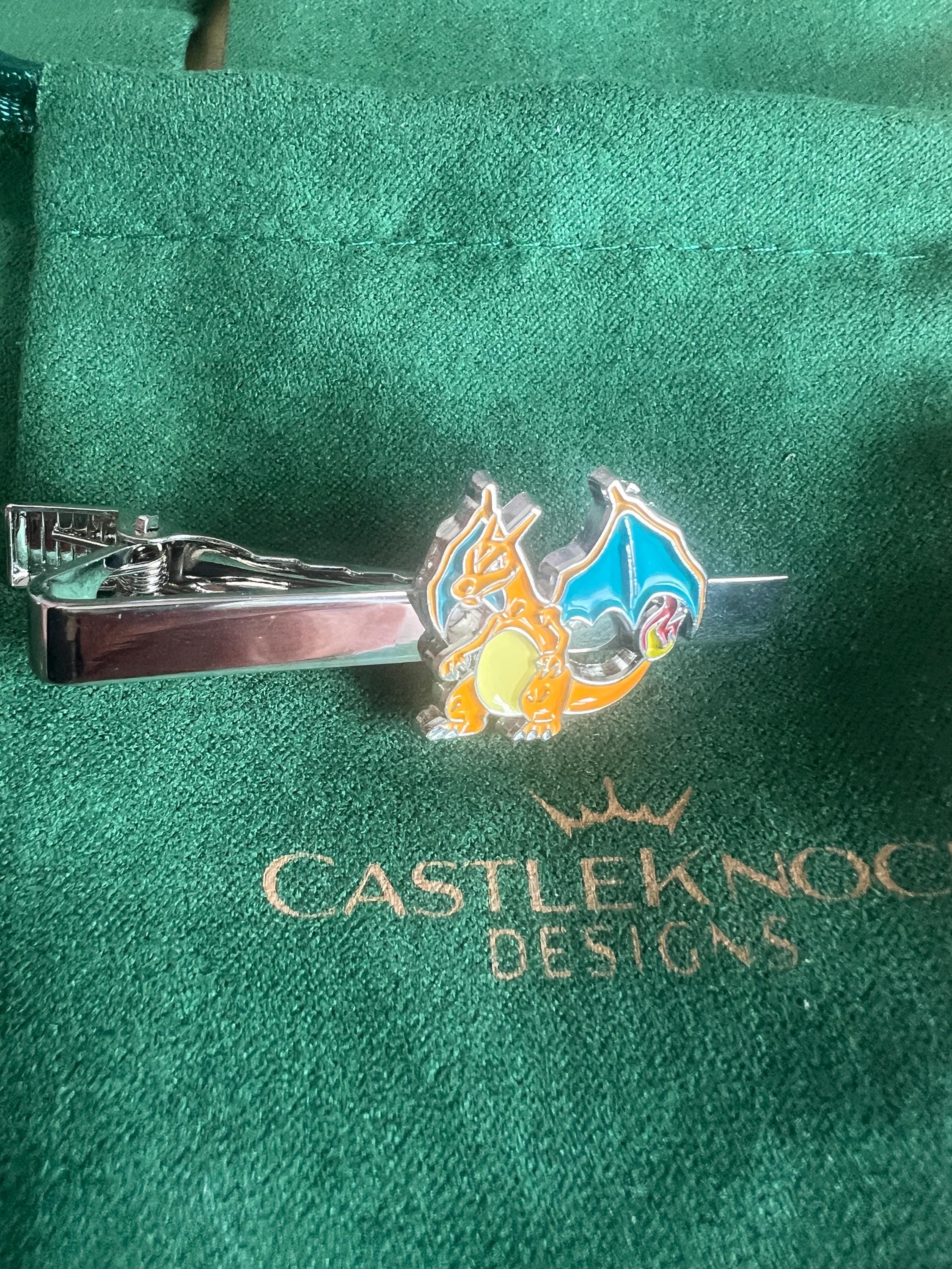 Charizard Tieclip fiery dragon inspired accessories perfect gift for Pokemon fans trainers weddings and special occasions unique design