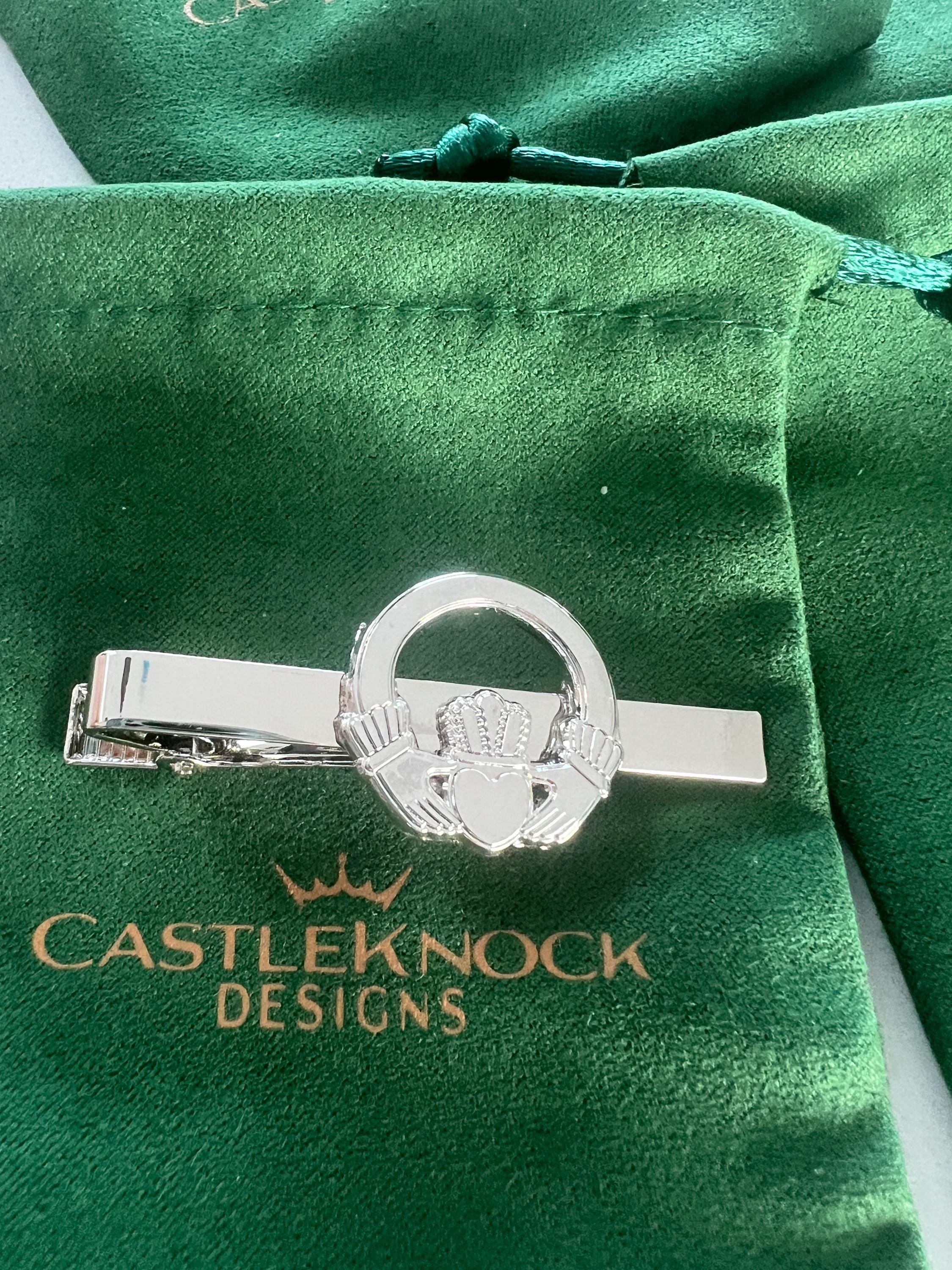 Claddagh Ring Cufflinks Tie Clip Pin Set Silver Irish Jewelry Gift for Him Wedding Anniversary Men's Accessories Classic Irish Heritage Set