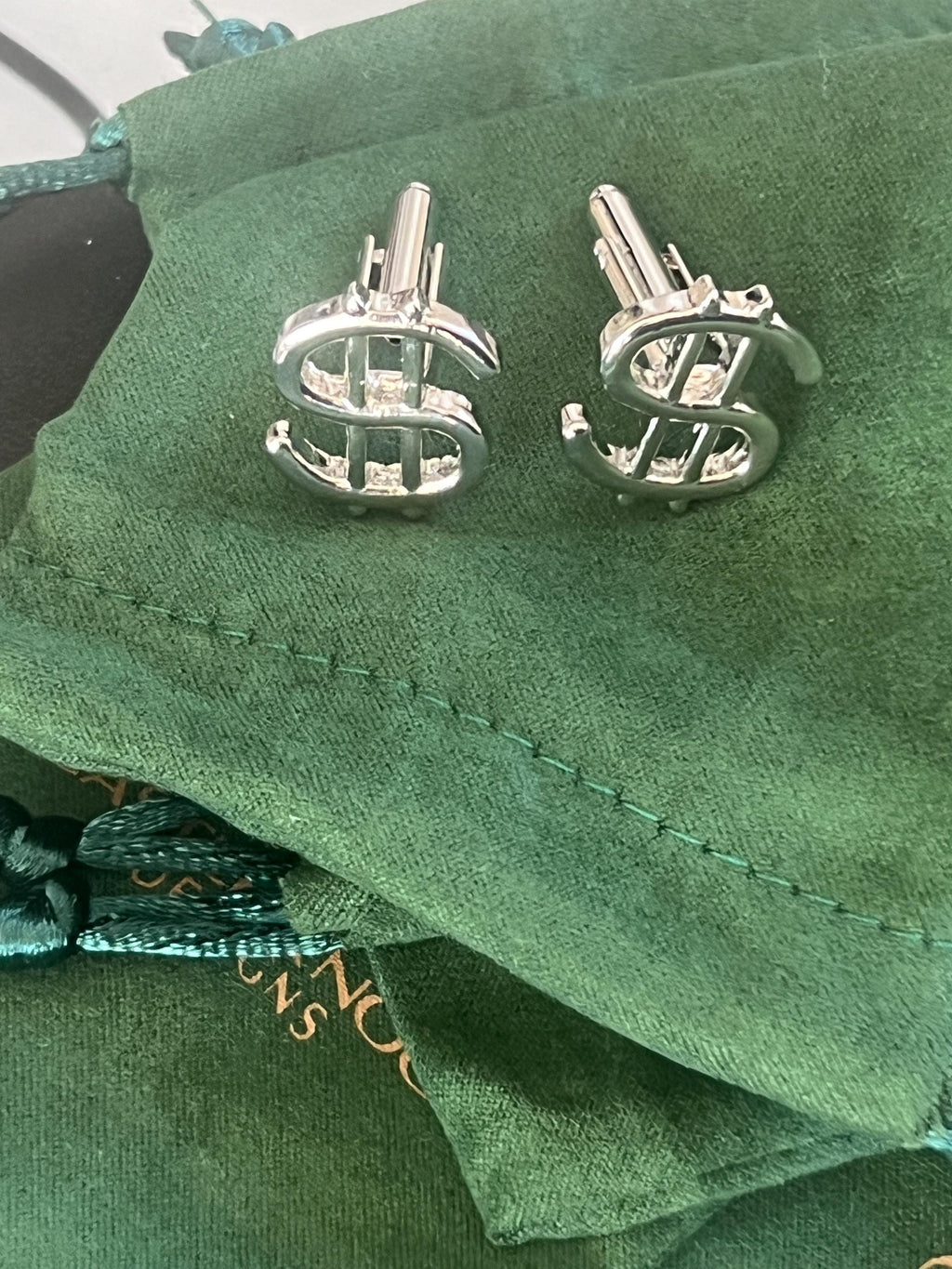 Luxury Dollar Sign Cufflinks for Men Premium Silver-Tone Accessories Perfect for Business Finance Professionals or Special Occasions