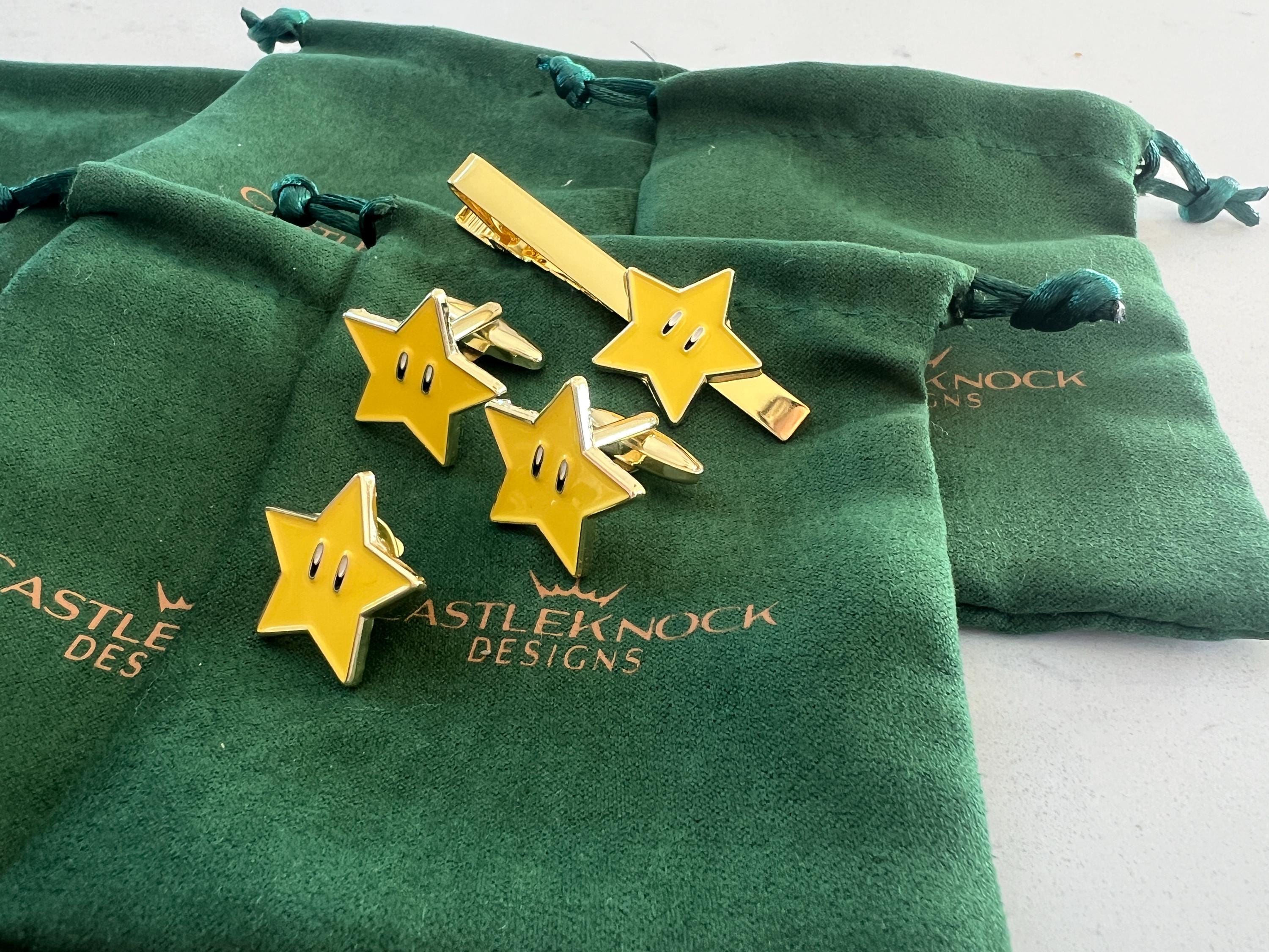 Super Star Mario Series Tie Clip Suit Pin and Cufflinks fun gaming-inspired accessories perfect gift for gamer weddings special occasions