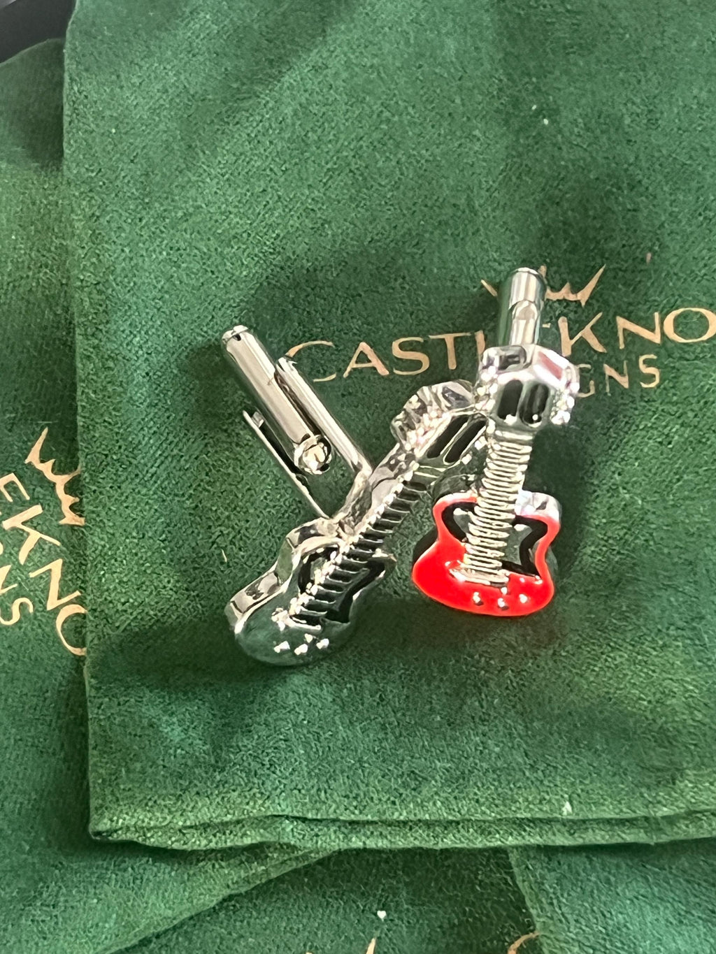 Electric Red Silver Guitar Cufflinks for Men Unique Music-Themed Accessories Perfect Gift for Guitarists Musicians or Rock Enthusiasts Ideal
