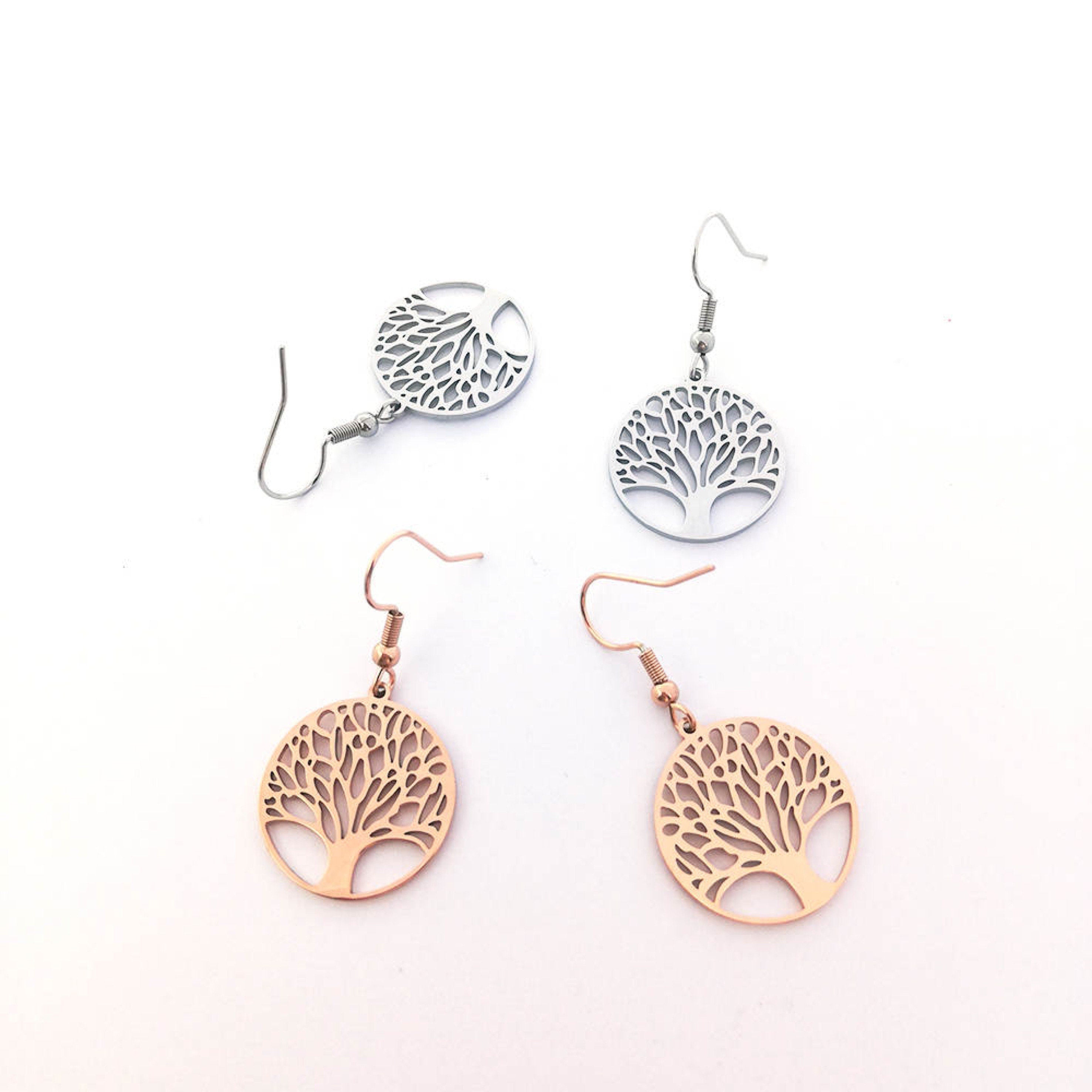 Tree of Life Earrings Rose Gold or Silver Handcrafted Jewelry Meaningful Gift for Her Symbolic Nature-Inspired Design Elegant Unique Earring