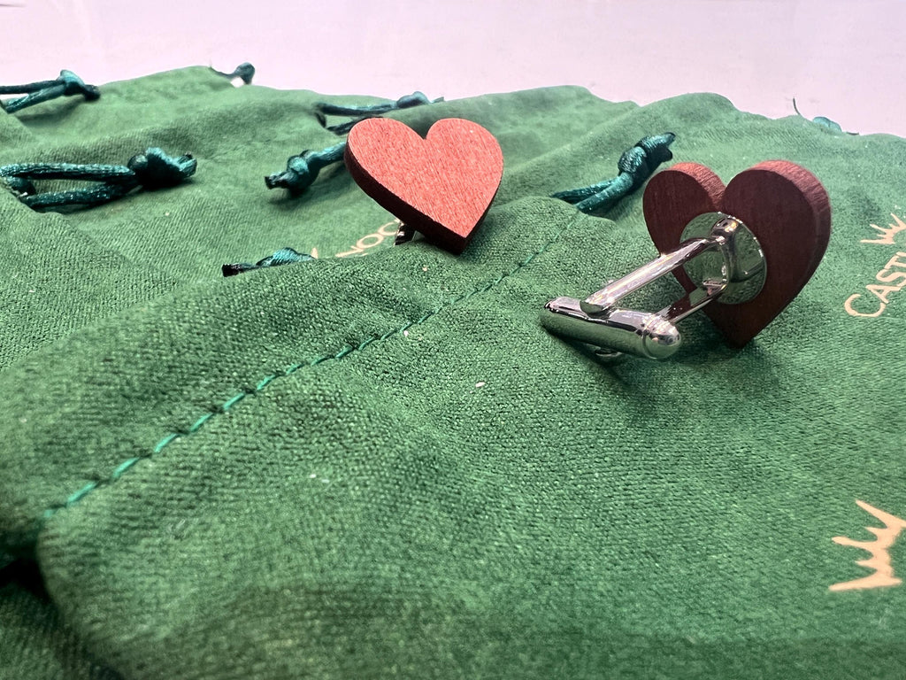 Wooden Heart Cufflinks Handmade Rustic Mens Accessory Unique Gift for Him Groomsmen Wedding Anniversary Valentines Day Father's Day Present