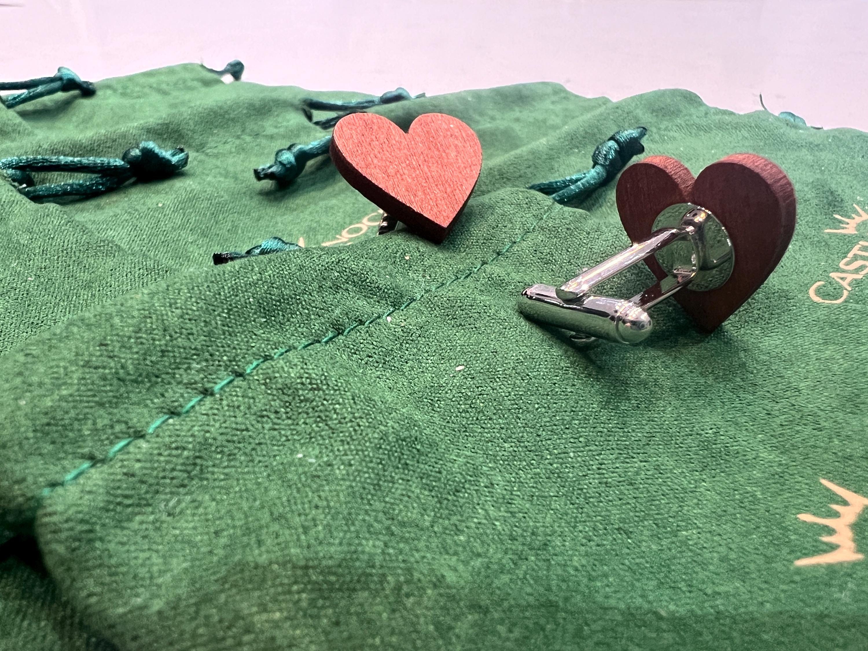 Wooden Heart Cufflinks Handmade Rustic Mens Accessory Unique Gift for Him Groomsmen Wedding Anniversary Valentines Day Father's Day Present