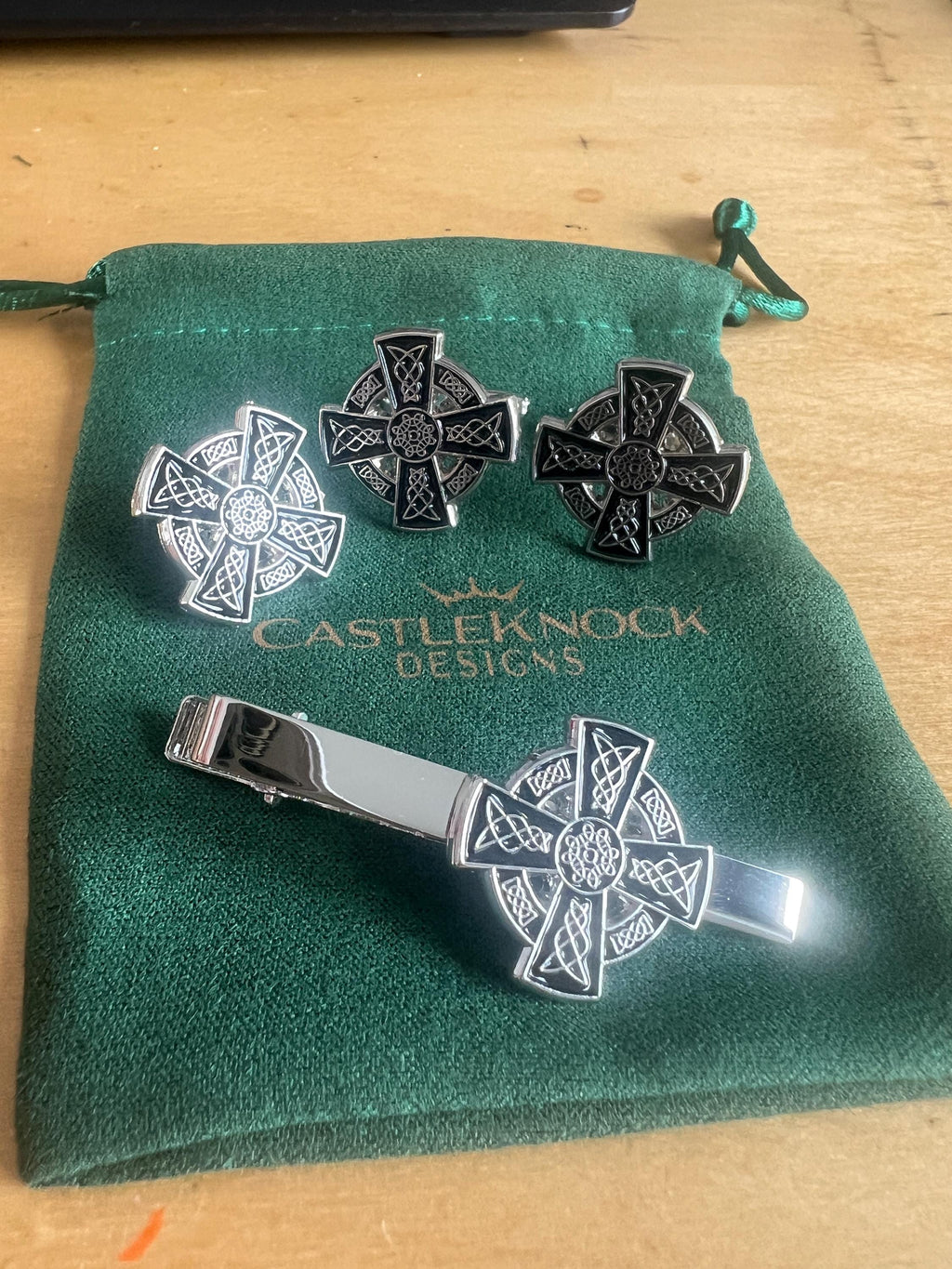 Celtic Cross Cufflinks Suit Pin Tieclip Set Irish Jewelry for Men Perfect Celtic Wedding Accessory Irish Gift Elegant Design for Groomsmen