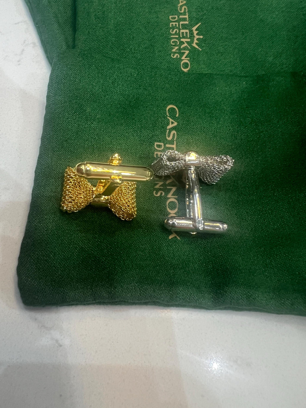 Gold Bow Tie Cufflinks elegant and timeless accessories for formal wear the perfect gift for grooms weddings black-tie events and occasions.