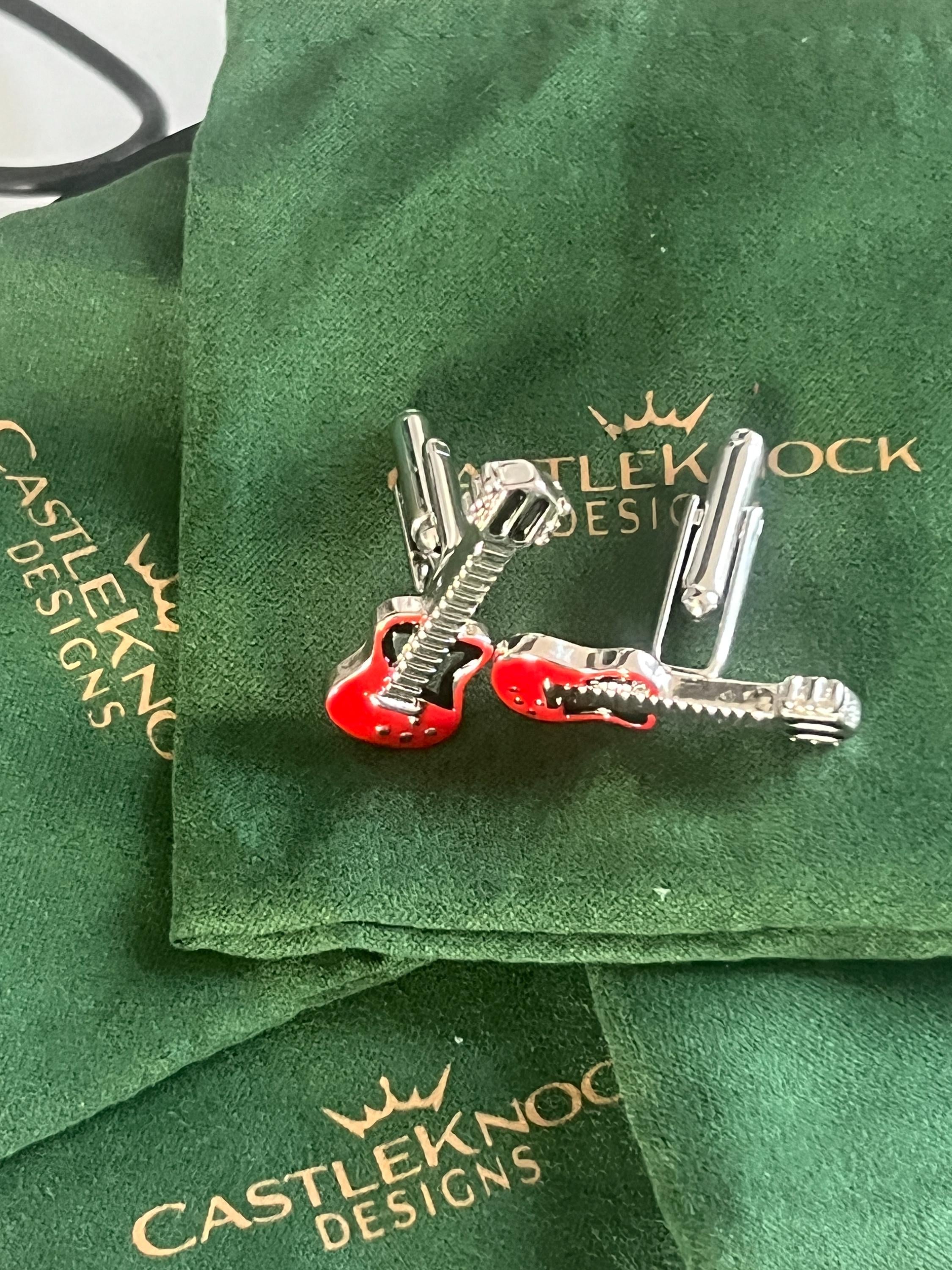 Electric Red Guitar Cufflinks for Men Unique Music-Themed Accessories Perfect Gift for Guitarists Musicians or Rock Enthusiasts Ideal