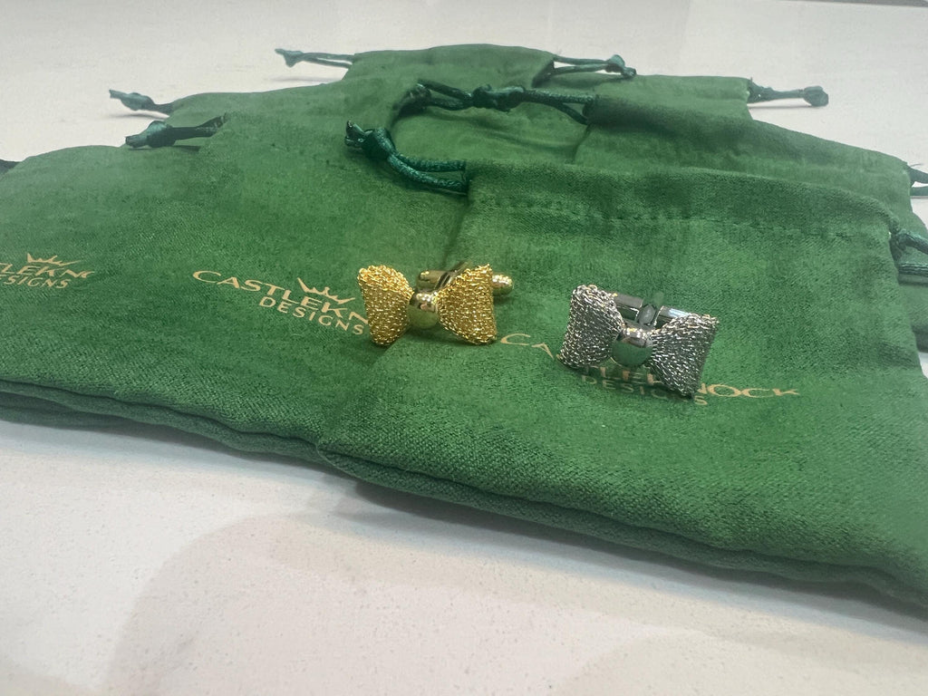 Gold Bow Tie Cufflinks elegant and timeless accessories for formal wear the perfect gift for grooms weddings black-tie events and occasions.