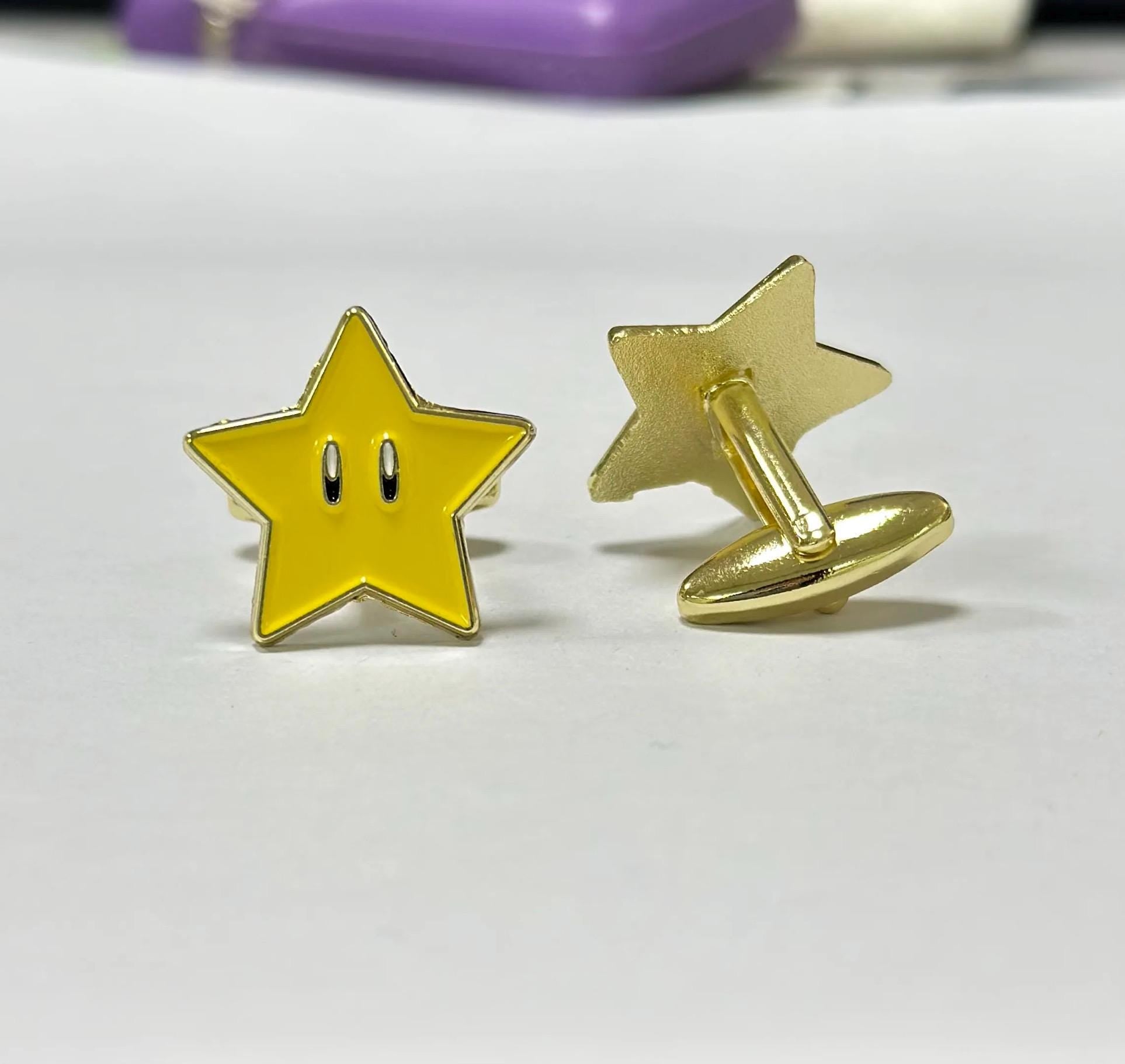 Super Star Cufflinks Retro Gaming Accessories Handcrafted Unique Gift for Gamers Geeky Wedding Jewelry Perfect for Mario Fans and Collectors