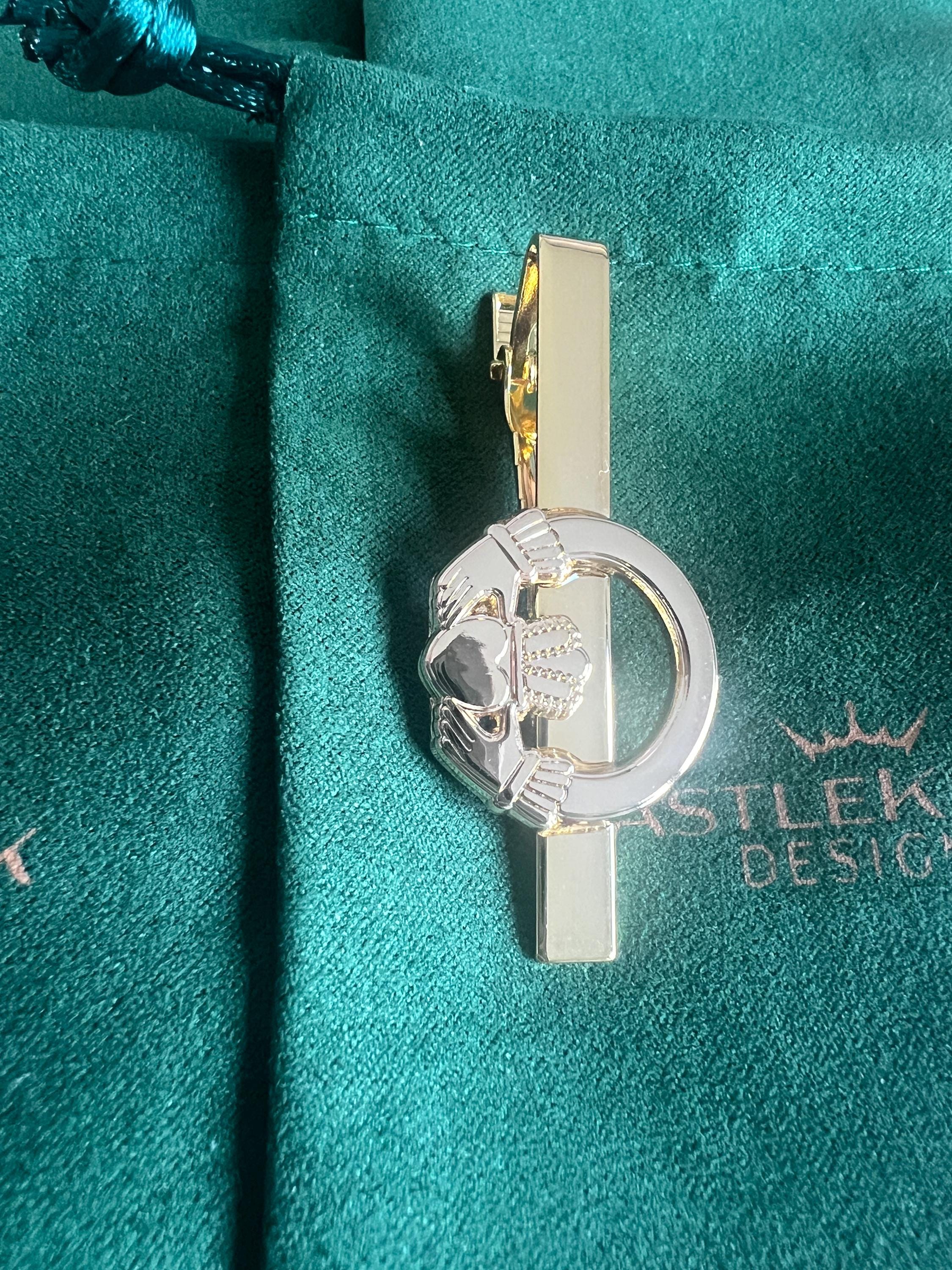 Claddagh Ring Tieclip Gold Irish Jewelry Gift for Him Wedding Anniversary Men's Accessories Classic Irish Heritage Wedding Gift for Groom