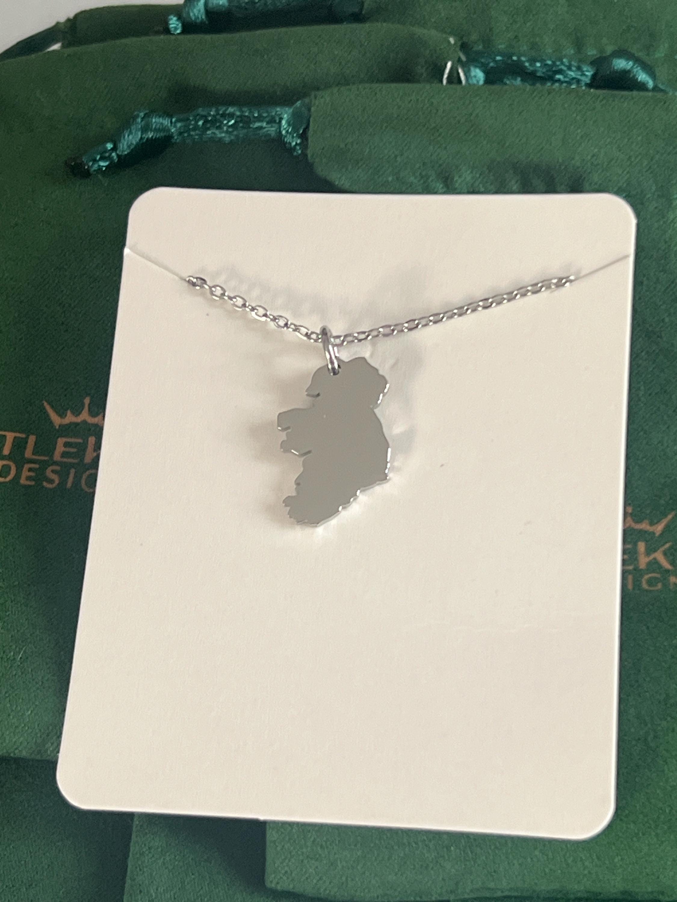 Map of Ireland Silver Necklace Handmade Irish Jewelery Celtic Gift for Her Irish Pendant Necklace Ireland Lover Gift Unique Irish Keepsake