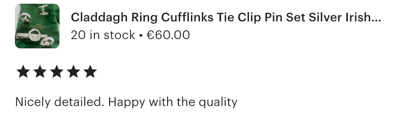 Claddagh Ring Cufflinks Tie Clip Pin Set Silver Irish Jewelry Gift for Him Wedding Anniversary Men's Accessories Classic Irish Heritage Set