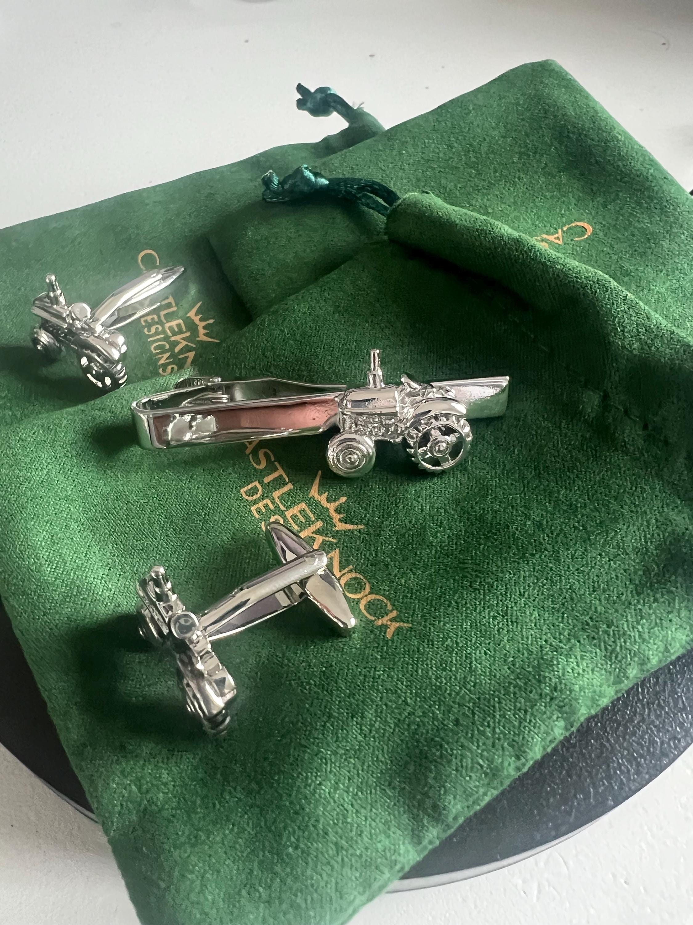 Vintage Tractor Cufflinks & Tie Clip Farm Machinery Jewelery for Men Retro Agricultural Gift Unique Farmer Accessories Irish Farmer Gift