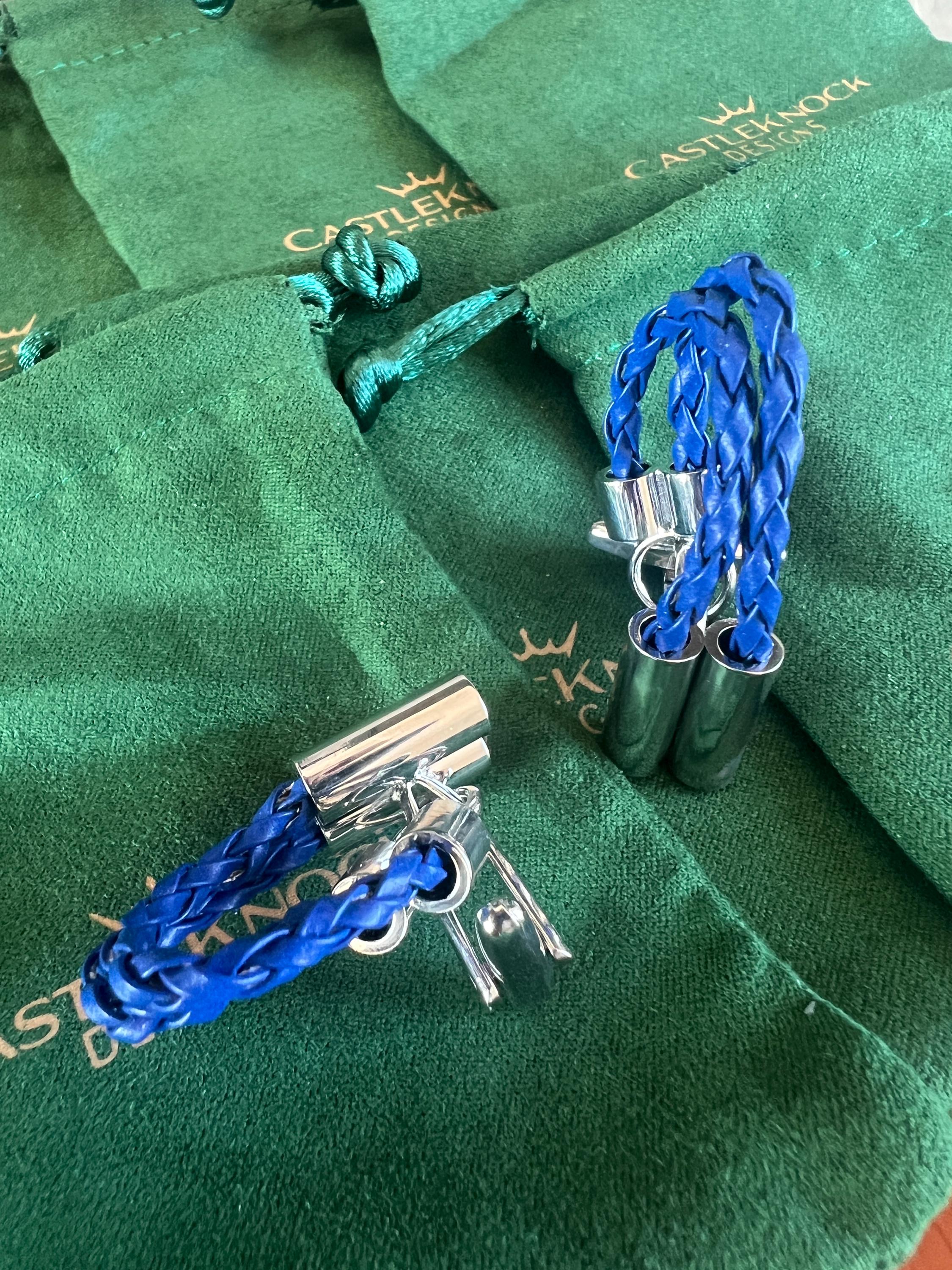 Braided Blue Leather Cufflinks for Men Groom Cuff Links Set, Groomsmen Gifts for Him, Best Man Present, Father of the Bride Accessory Gift