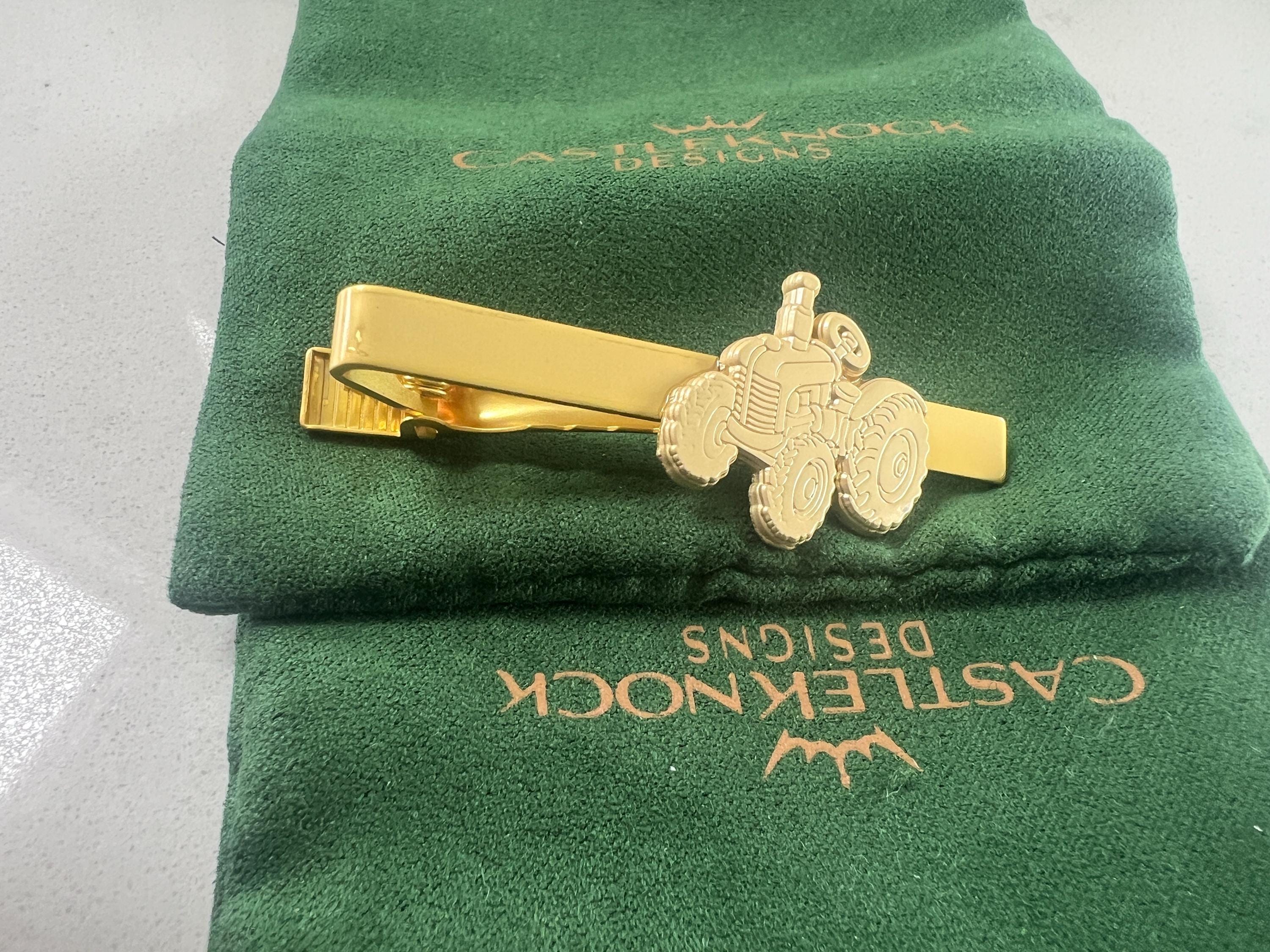 Vintage Gold Tractor Tieclip Machinery Jewelery for Men Retro Agricultural Gift Unique Farmer Accessories Irish Farmer Gift