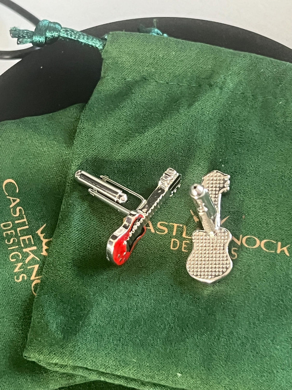 Electric Red Guitar Cufflinks for Men Unique Music-Themed Accessories Perfect Gift for Guitarists Musicians or Rock Enthusiasts Ideal