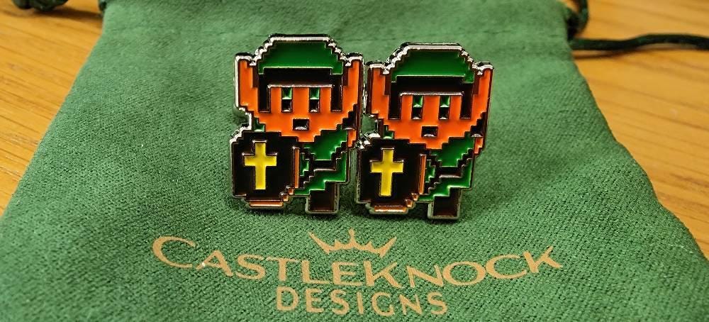 Legend of Zelda 8-Bit Cufflinks Retro Gaming Accessory Video Game Fan Jewelry Zelda-Inspired Design Unique Men's Cufflinks Gift for Gamers