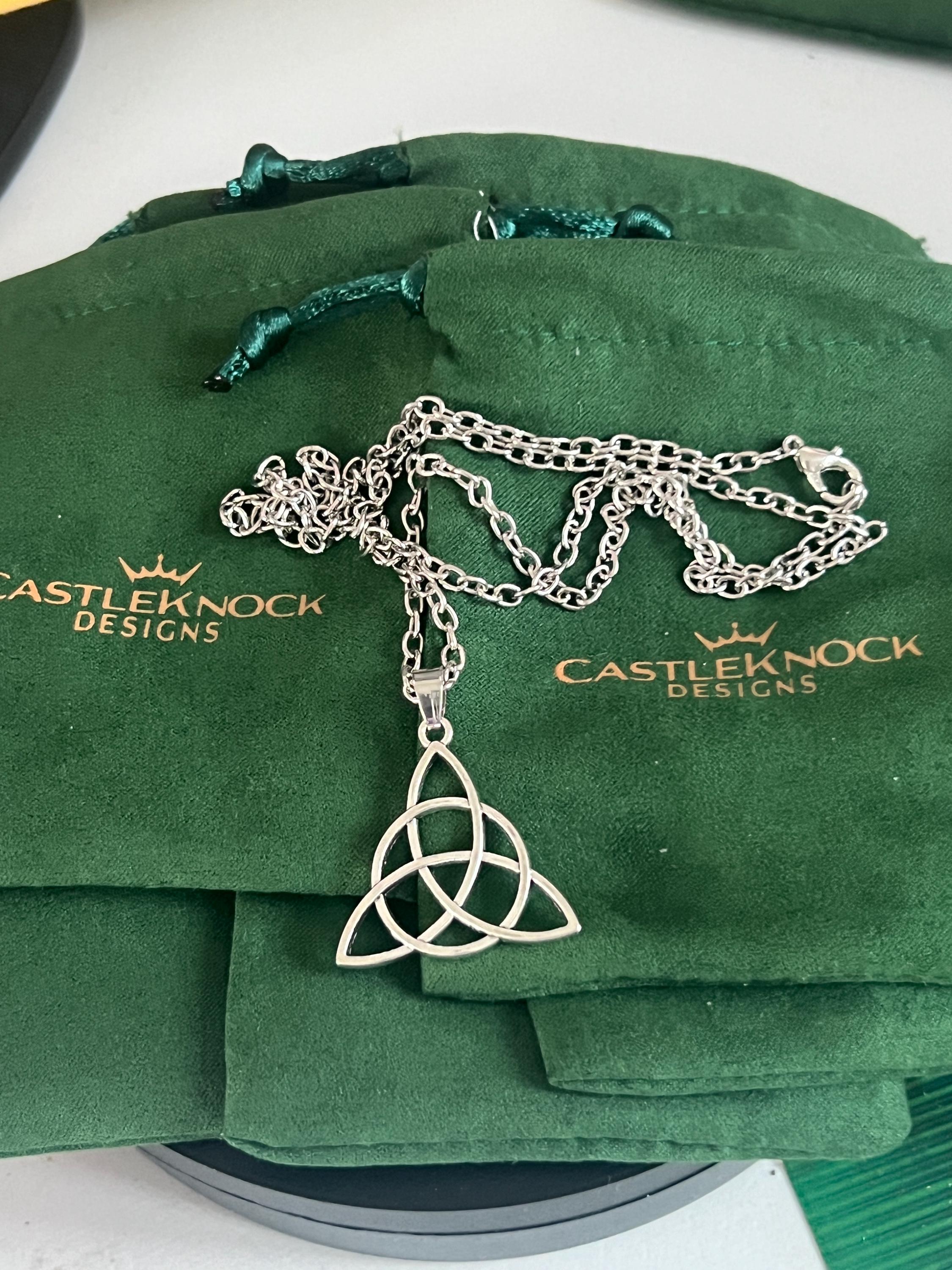 Celtic Knot Silver Chain, Unisex triquetra Necklace, Unique Irish Gift Ireland, Charmed style Gift for Her, Irish Christmas Gift for Him