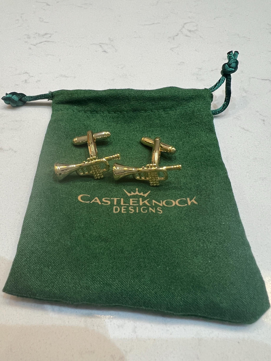 Gold Trumpet Cufflinks stylish and unique accessories for music lovers, perfect gift for musicians, jazz enthusiasts, and special occasions.