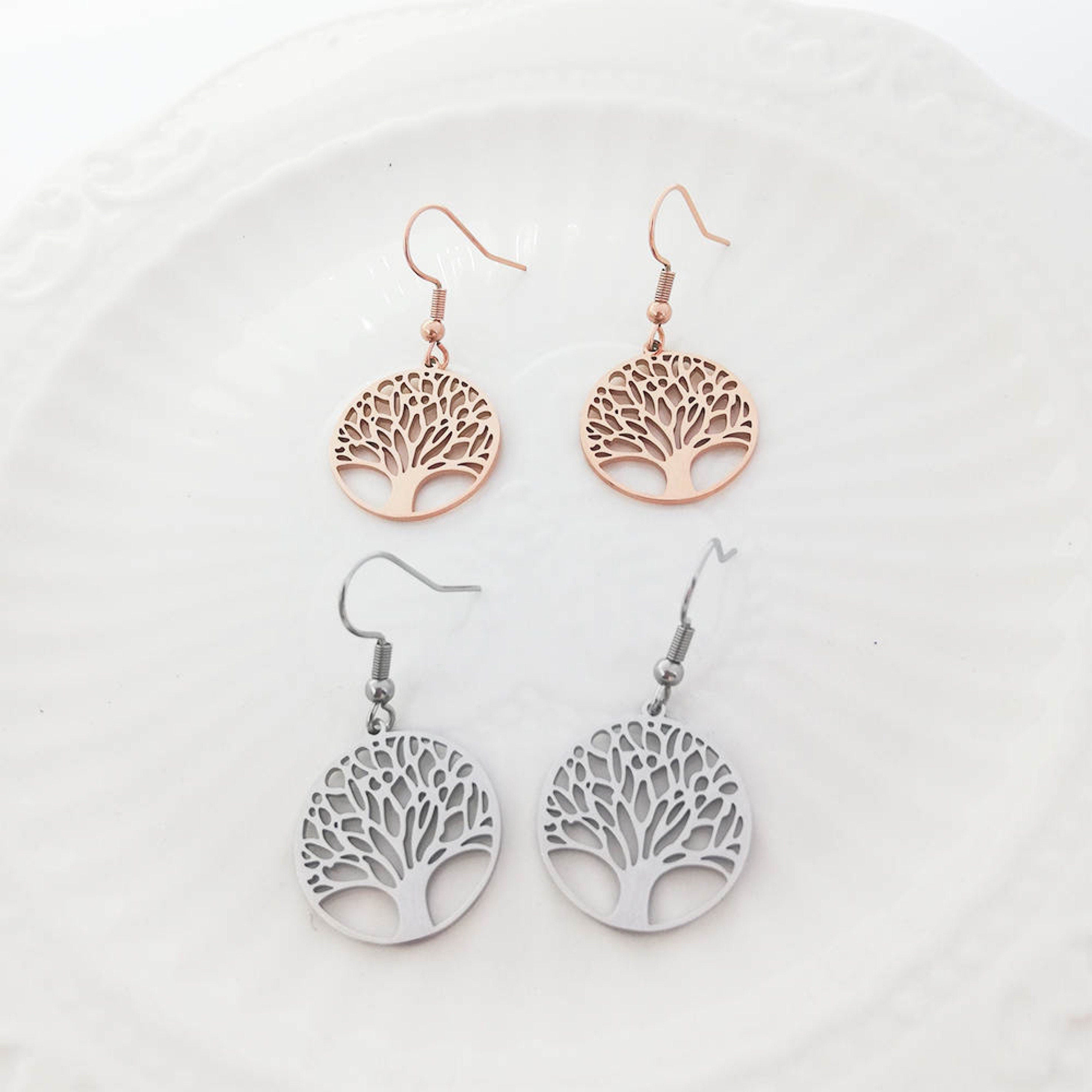 Tree of Life Earrings Rose Gold or Silver Handcrafted Jewelry Meaningful Gift for Her Symbolic Nature-Inspired Design Elegant Unique Earring