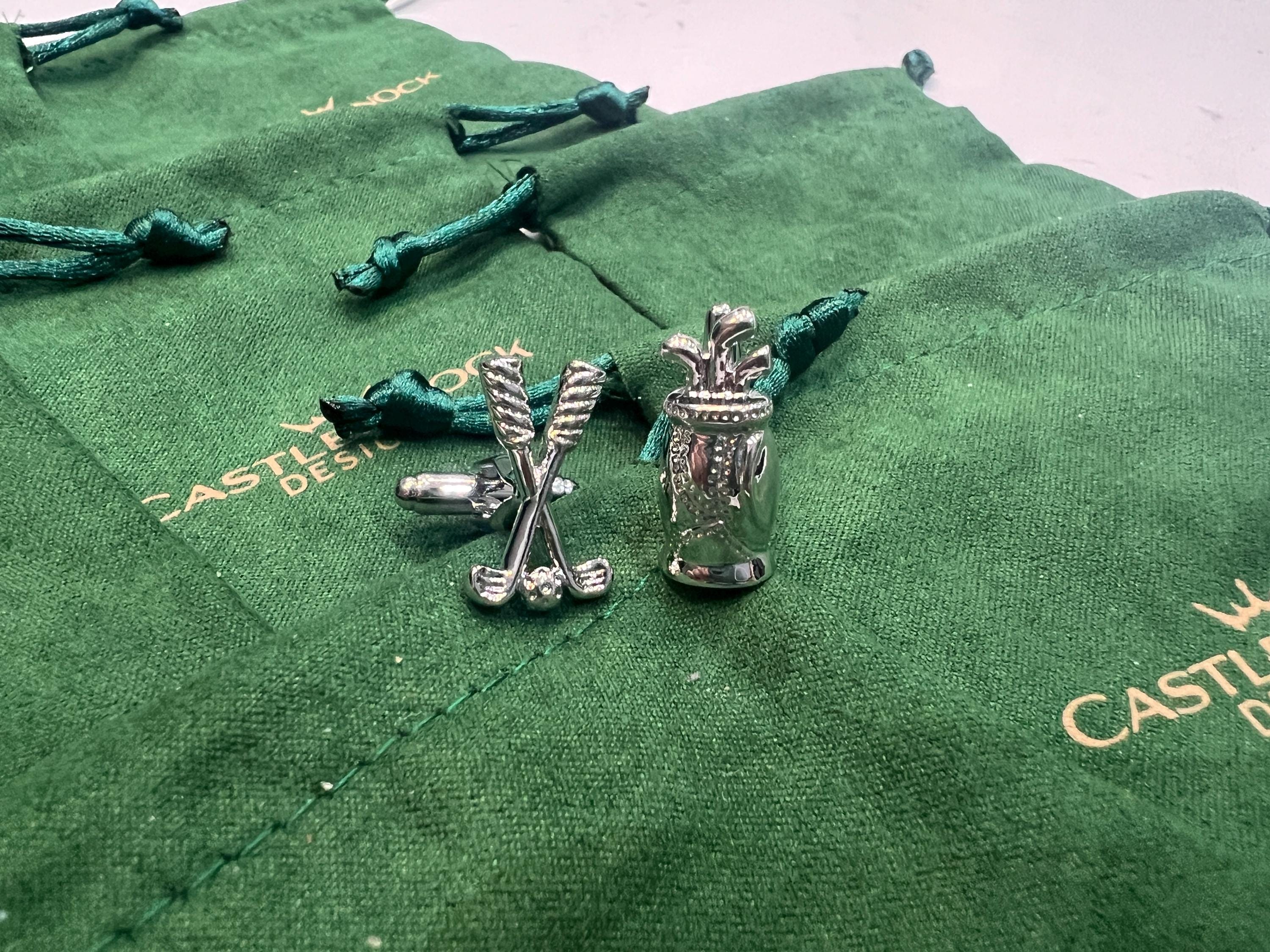 Golf Cufflinks Silver Golf Bag and Crossed Clubs Design Unique Men's Accessory Gift for Golfer Wedding Groomsmen Father's Day Jewelry