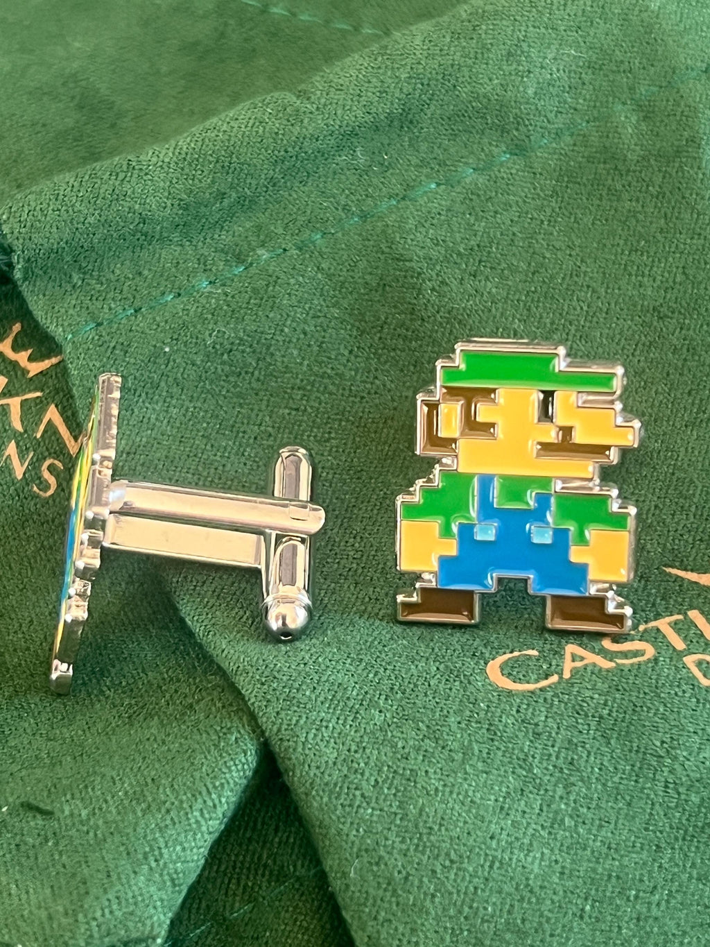 Luigi 8 Bit Design Cufflinks Retro Gaming Accessory Video Game Fan Jewelry Luigi Inspired Cufflinks Unique Gamer Gift Stylish Mens Accessory