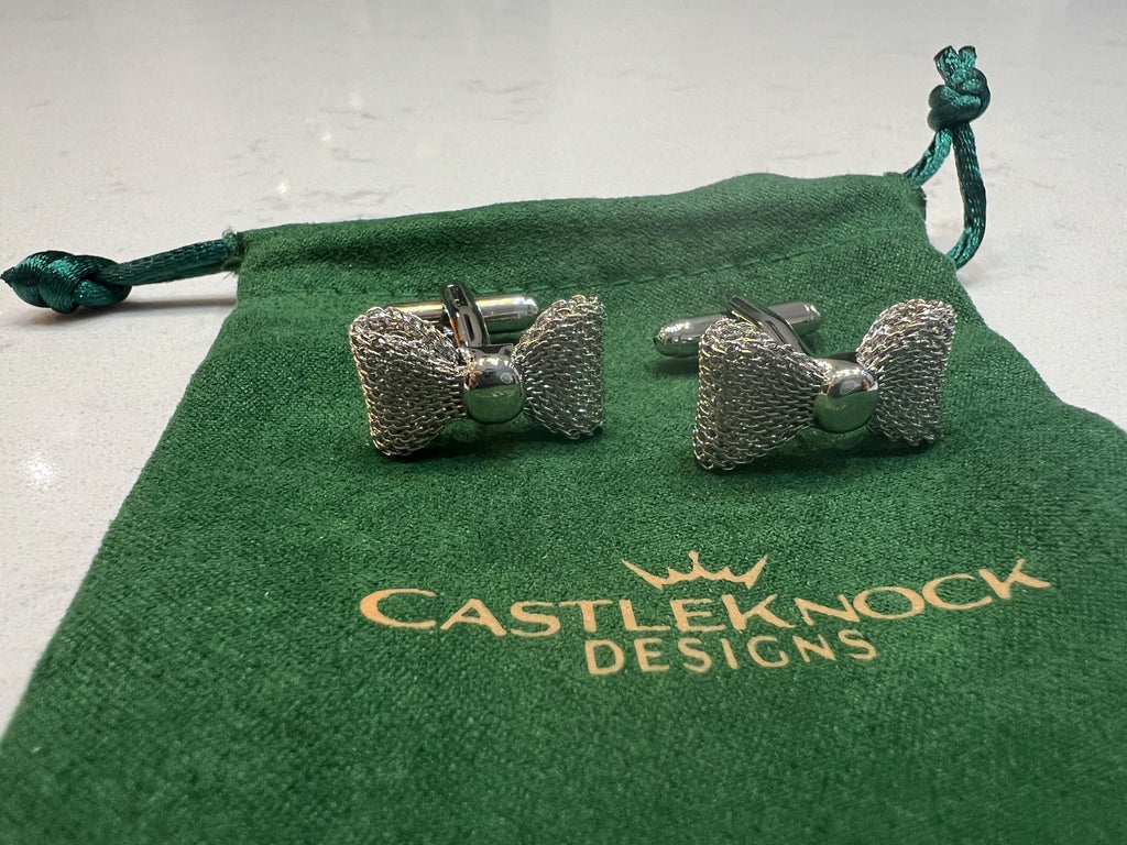 Silver Bow Tie Cufflinks elegant and timeless accessories formal wear, the perfect gift for grooms, weddings, blacktie events, and occasions