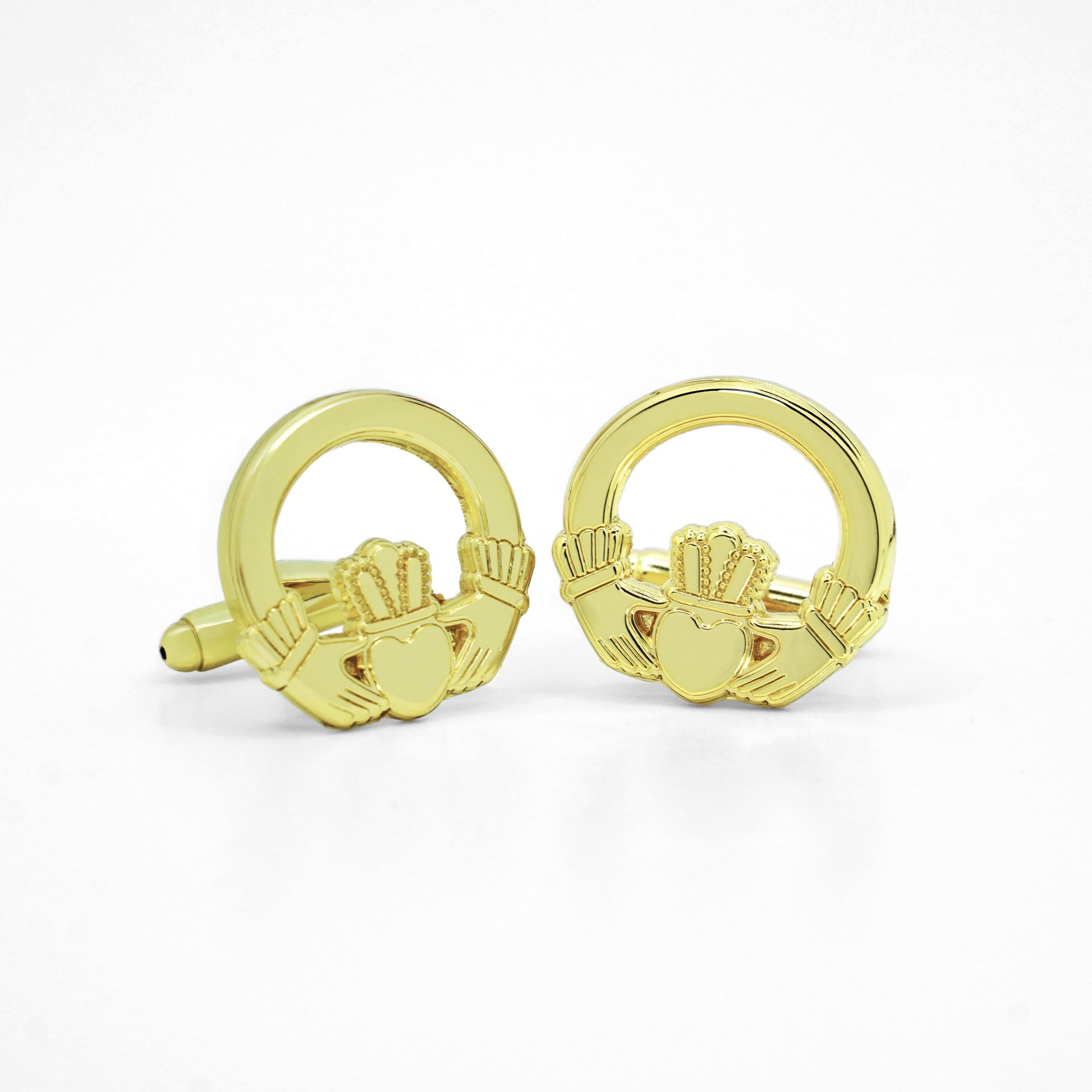 Claddagh Ring Gold Plated Cufflinks elegant Irish heritage accessories perfect gift for weddings formal events and special occasions