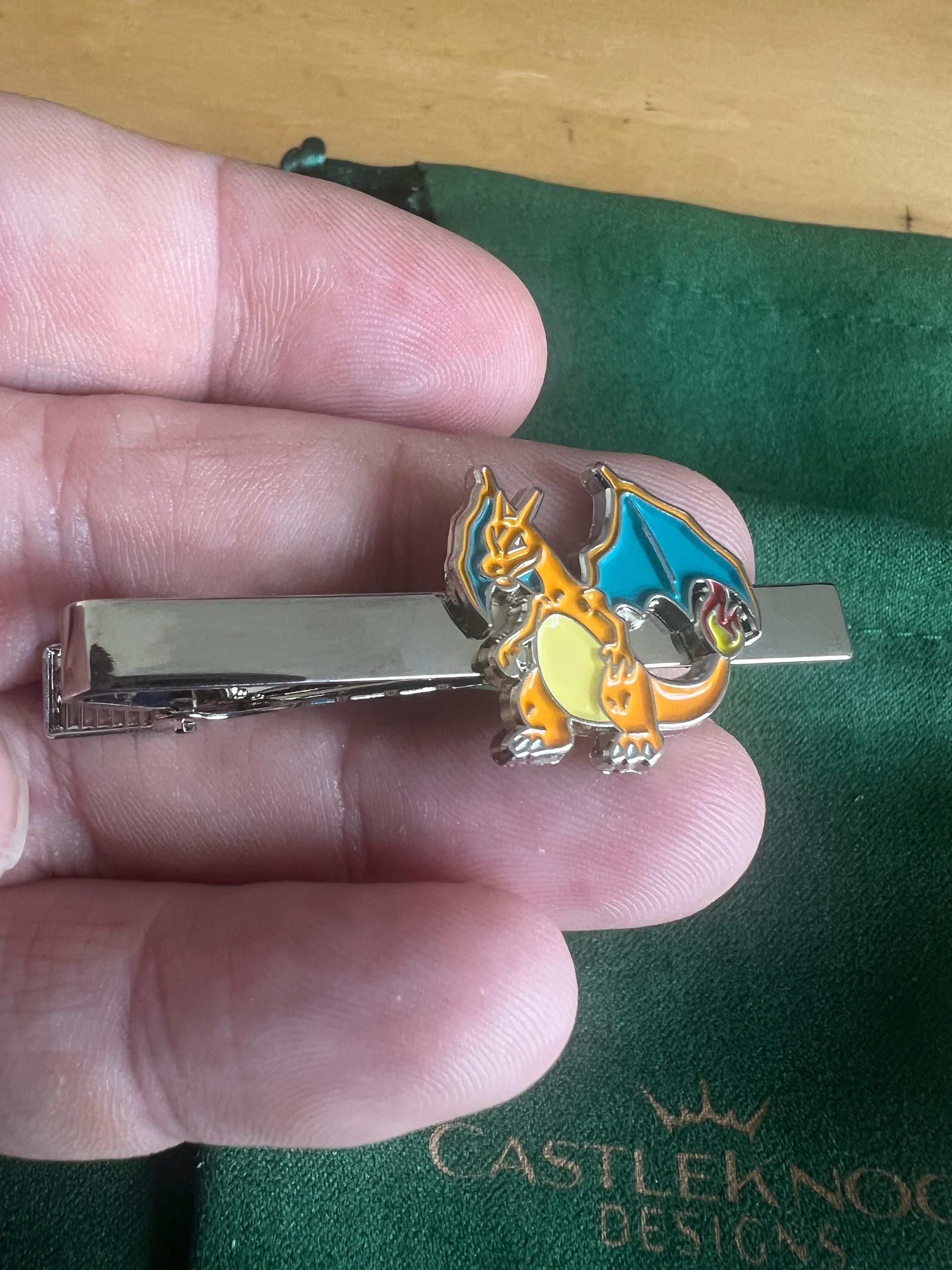 Charizard Tieclip fiery dragon inspired accessories perfect gift for Pokemon fans trainers weddings and special occasions unique design